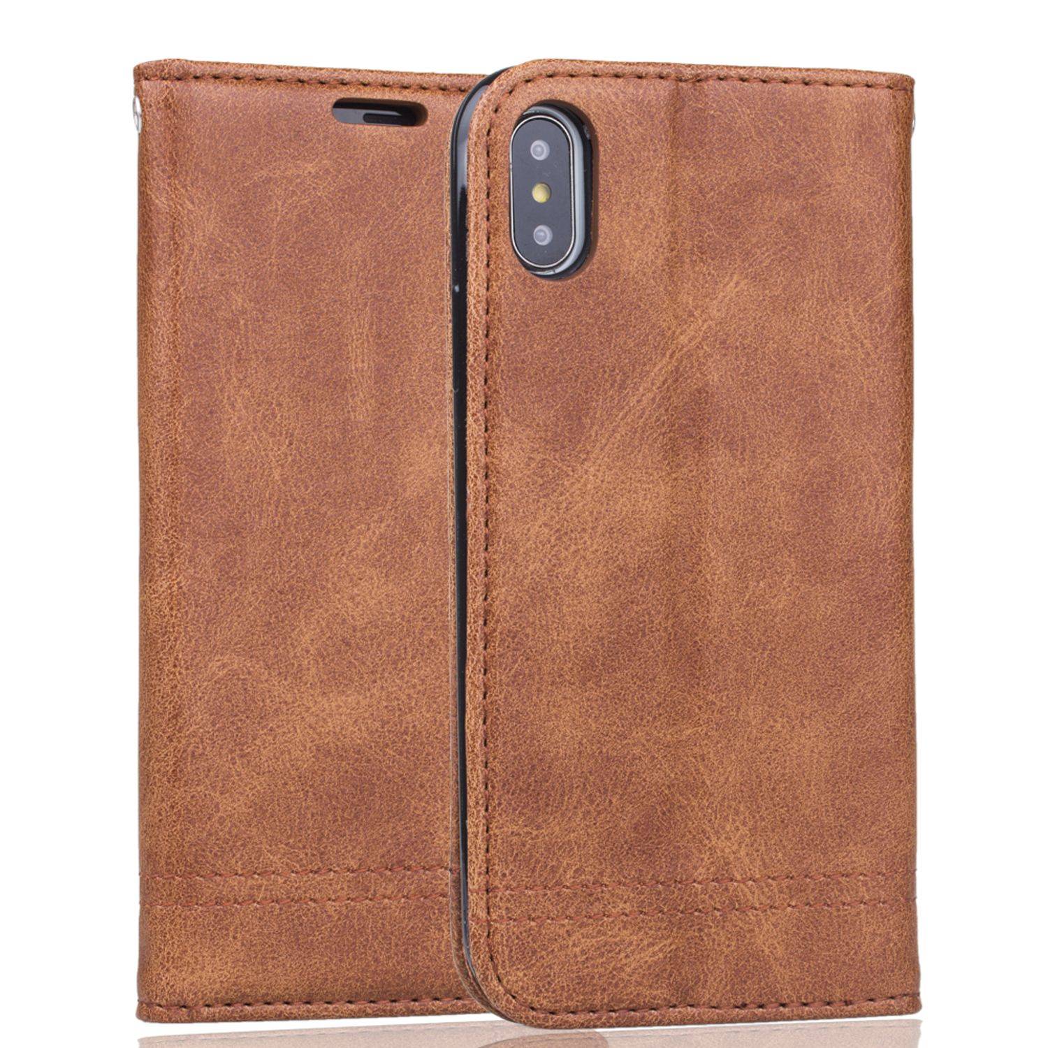 Apple iPhone X / iPhone XS Handyhülle Bookcover Braun