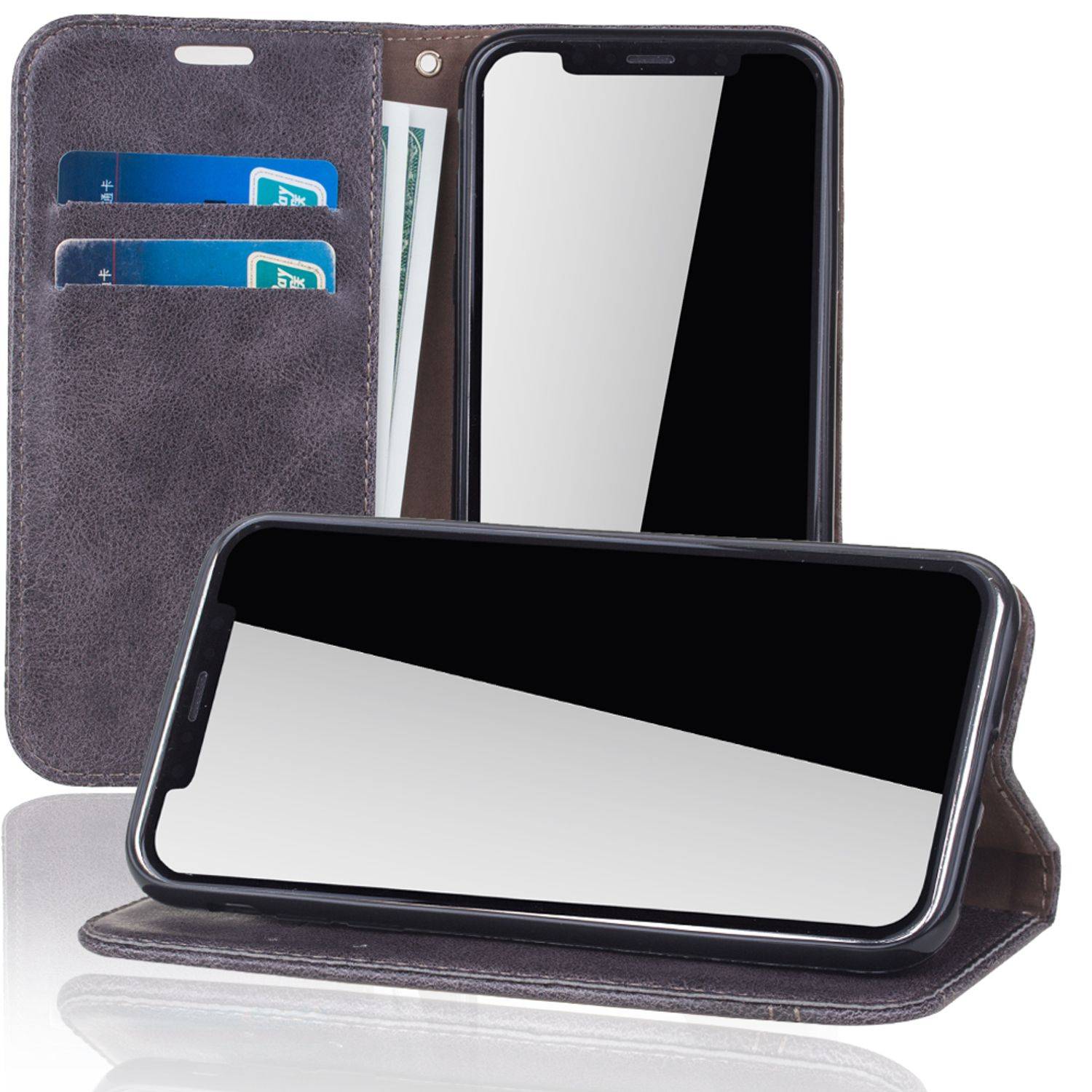 Apple iPhone X / iPhone XS Handyhülle Bookcover Grau