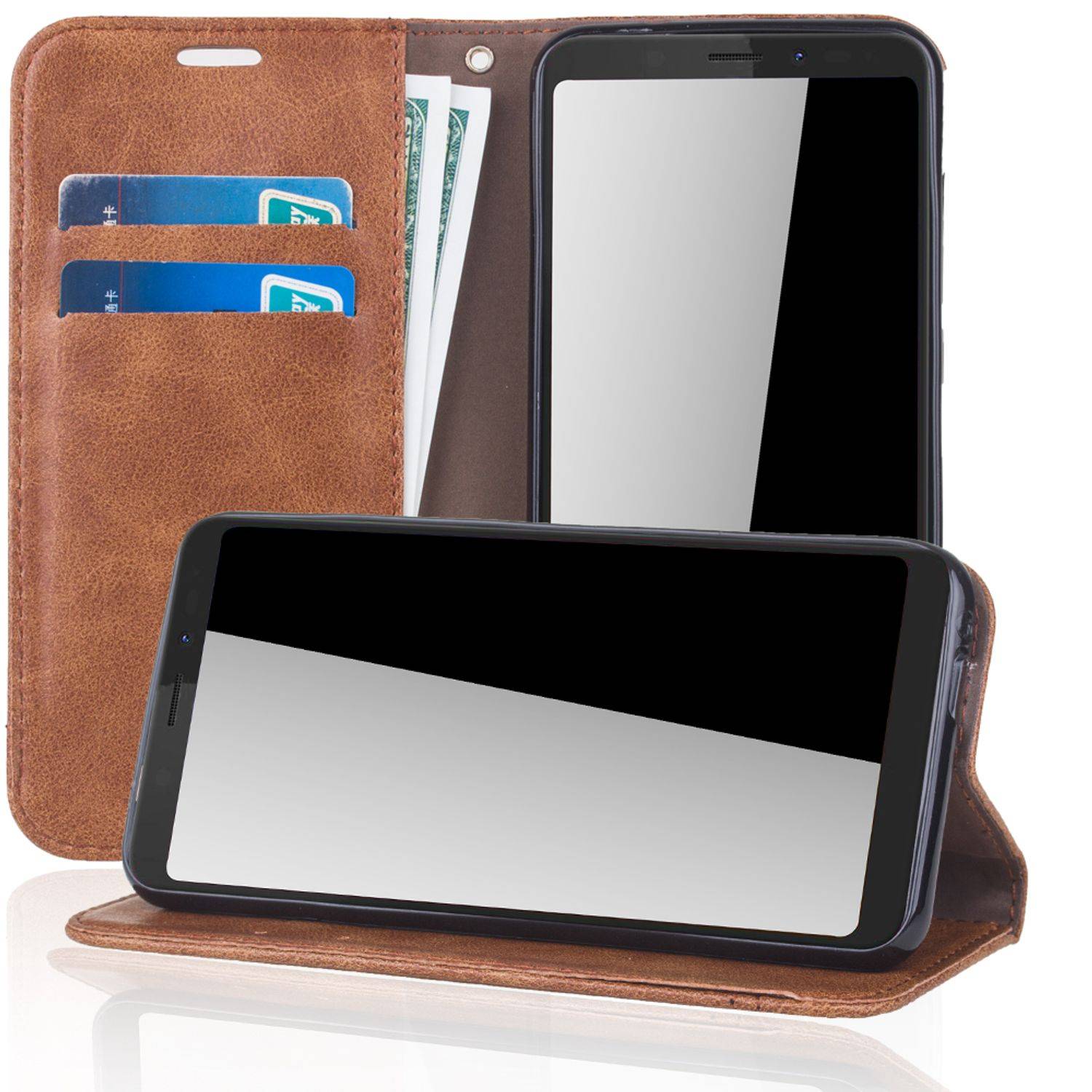 Wiko View Handyhülle Bookcover Braun