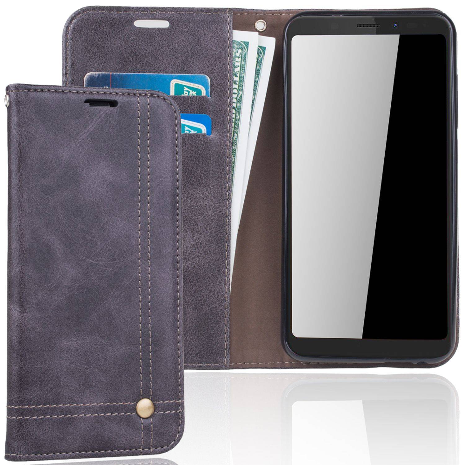 Wiko View Handyhülle Bookcover Grau