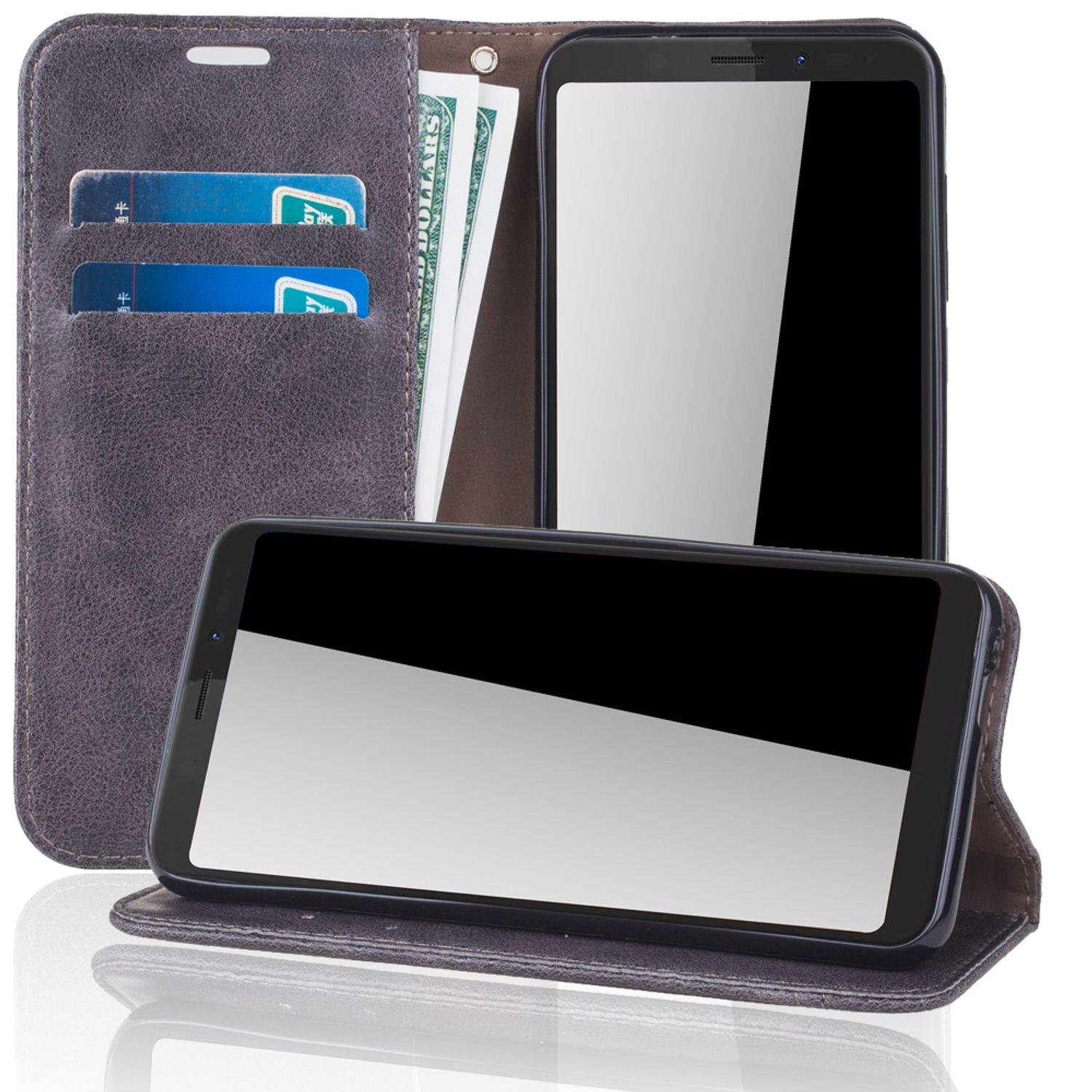 Wiko View Handyhülle Bookcover Grau