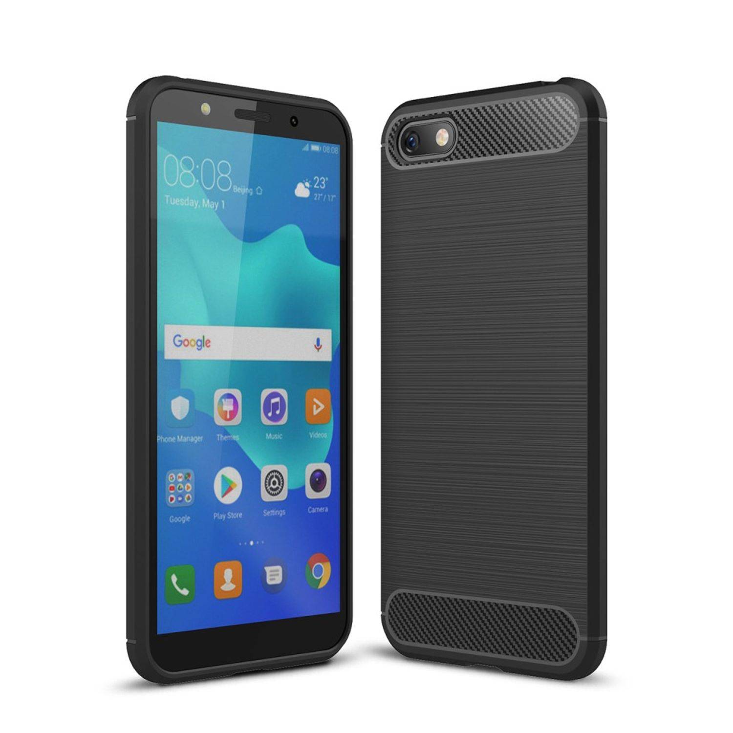 Huawei Honor 7s Handyhülle Carbon Optik Backcover Schwarz