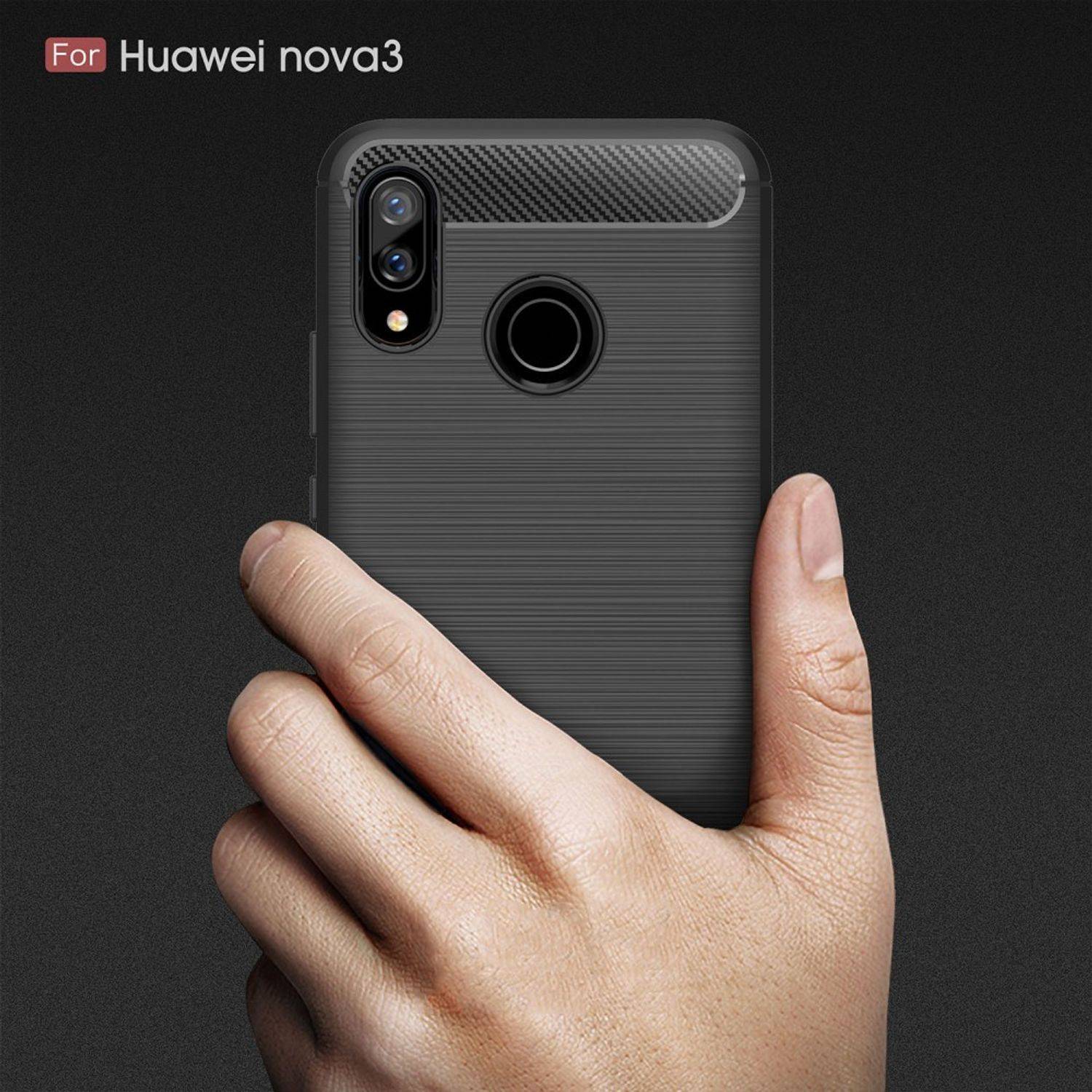 Huawei Nova 3 Handyhülle Carbon Optik Backcover Grau