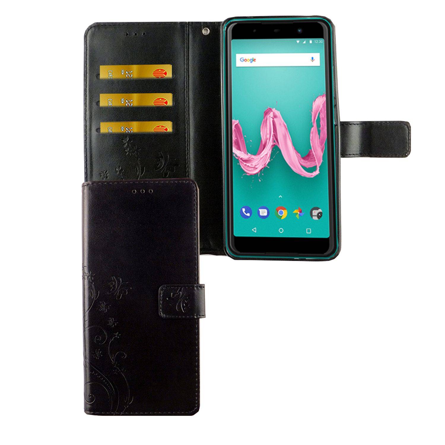 Wiko Lenny 5 Handyhülle Bookcover Schwarz