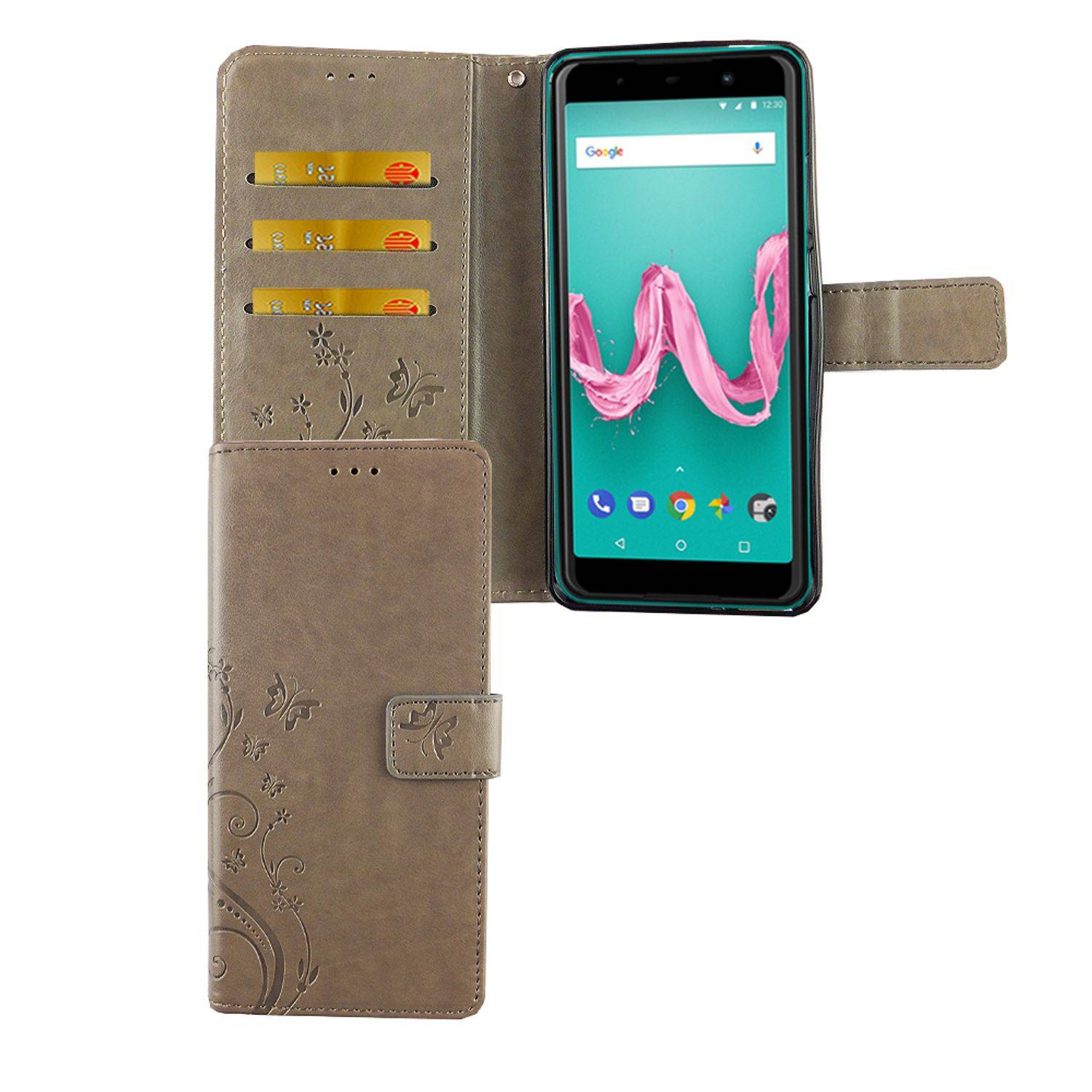 Wiko Lenny 5 Handyhülle Bookcover Grau
