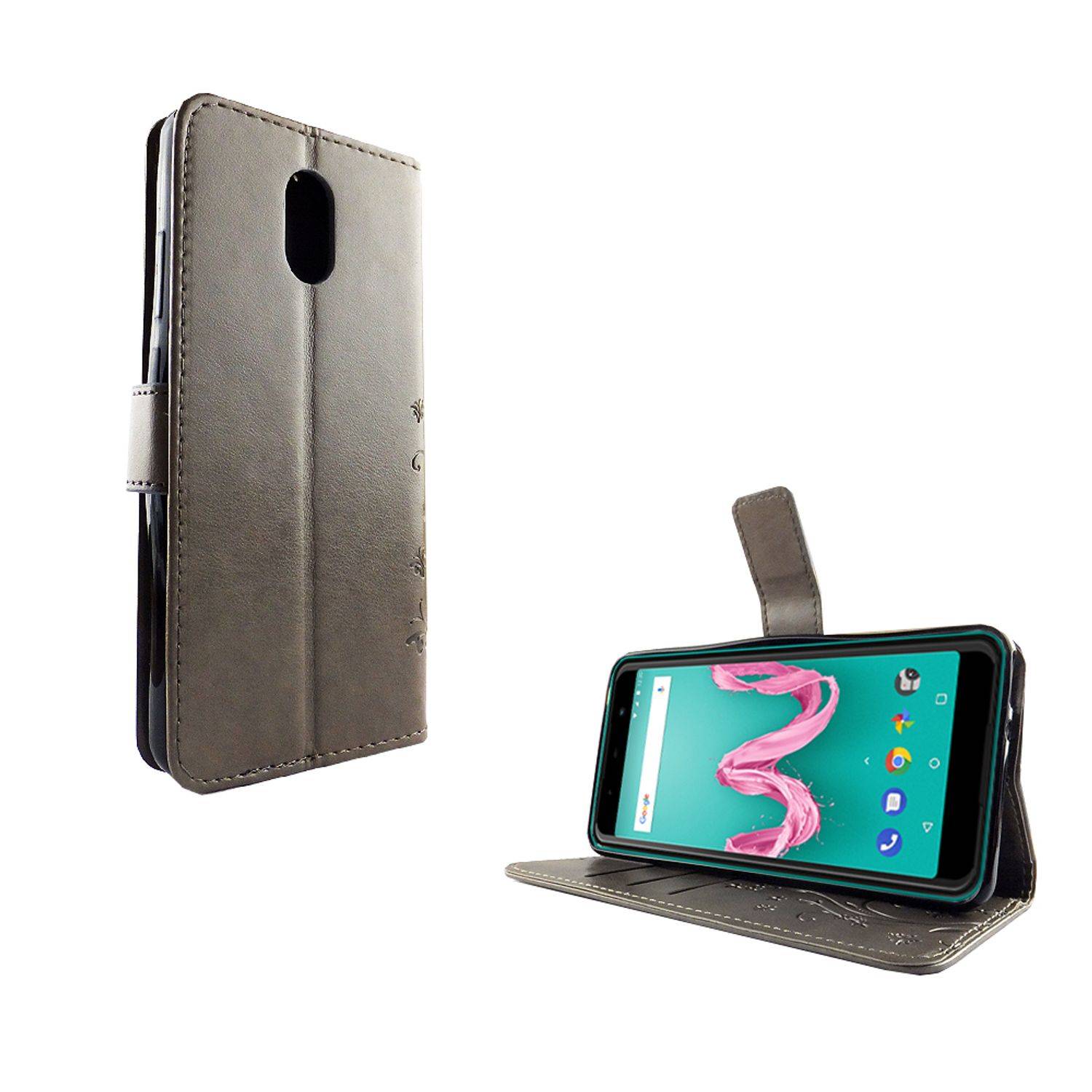 Wiko Lenny 5 Handyhülle Bookcover Grau