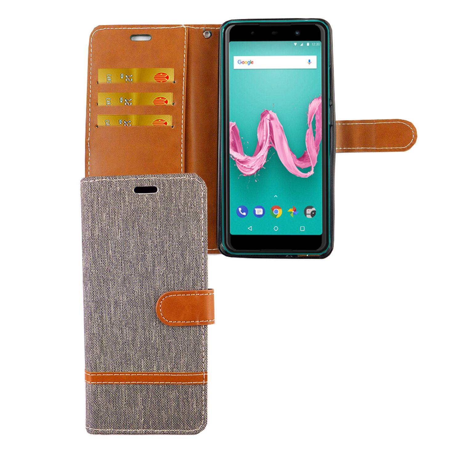 Wiko Lenny 5 Handyhülle Bookcover Grau