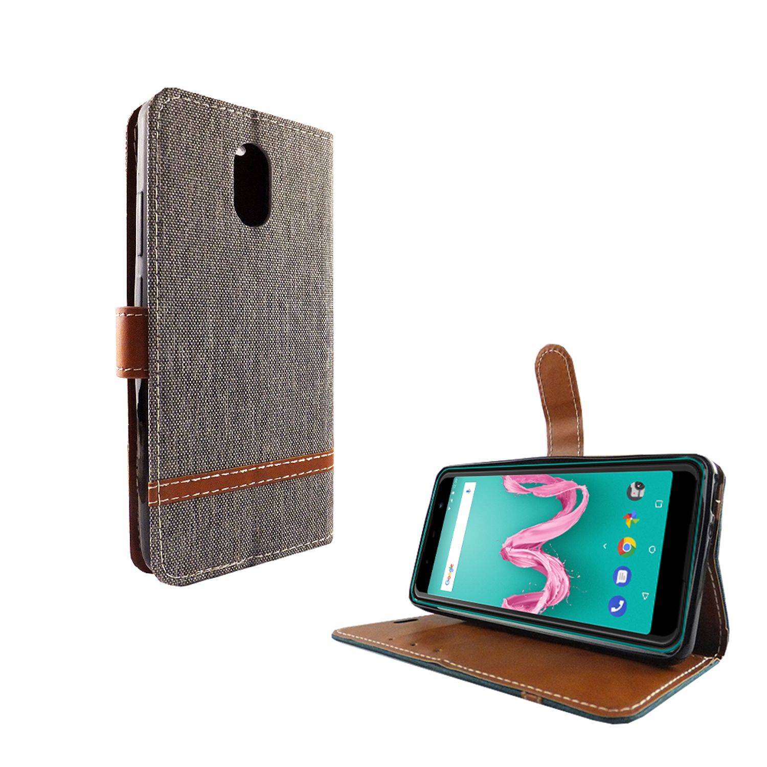 Wiko Lenny 5 Handyhülle Bookcover Grau
