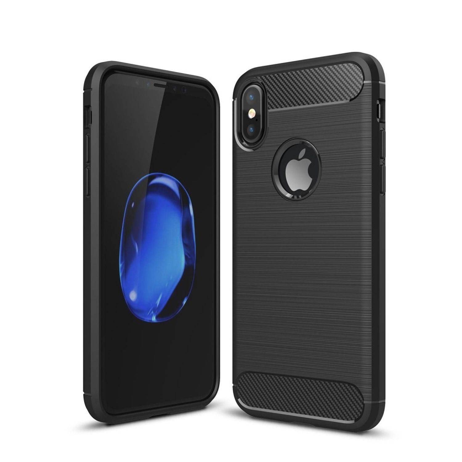 Apple iPhone XS Handyhülle Carbon Optik Backcover Schwarz