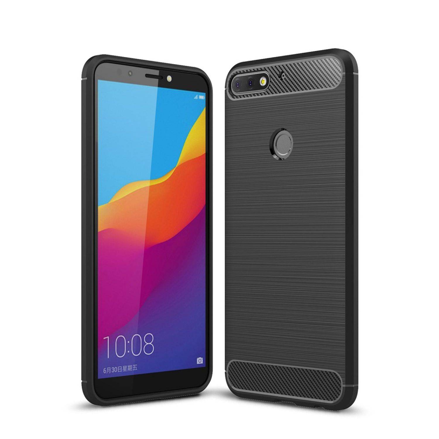 Huawei Honor 7C Handyhülle Carbon Optik Backcover Schwarz
