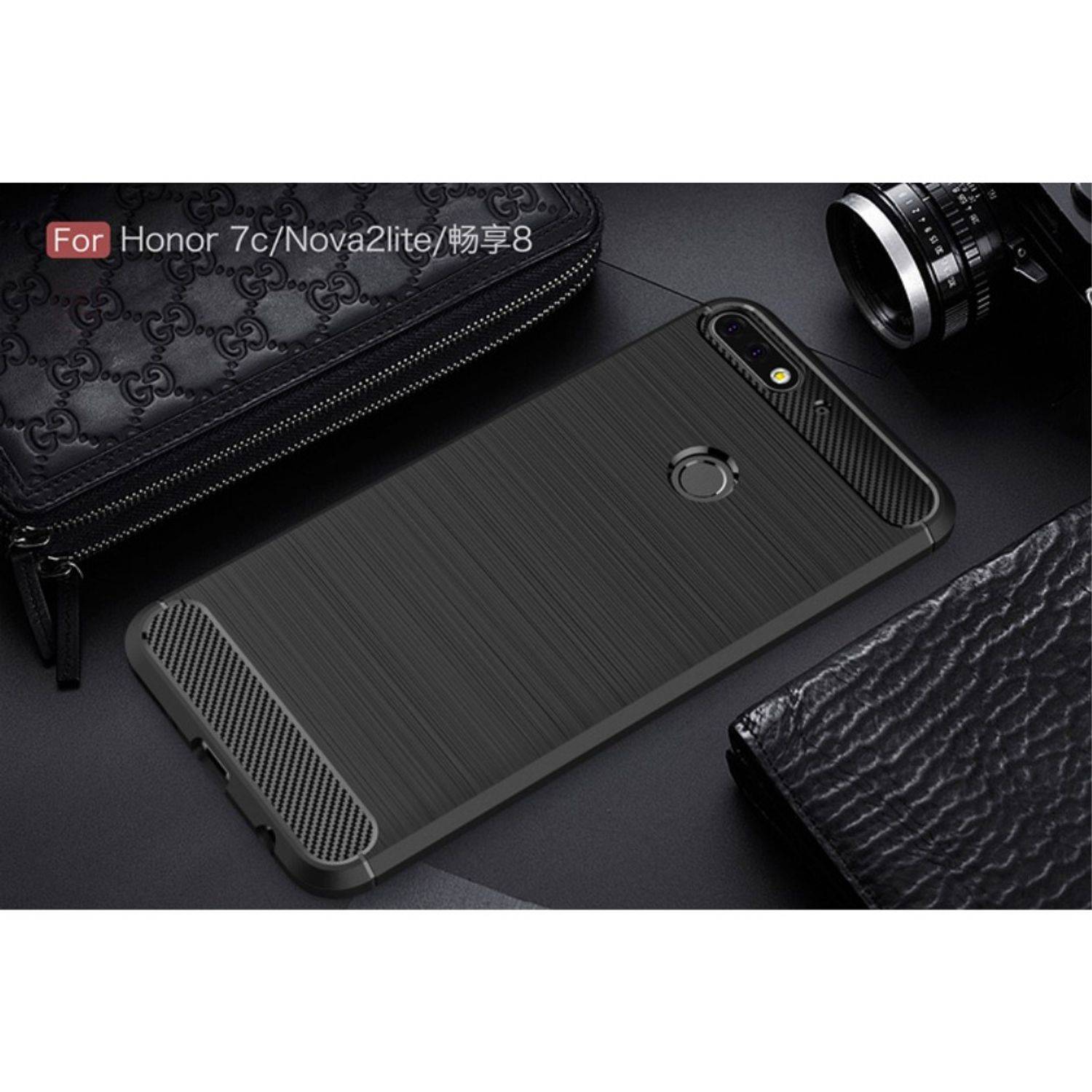 Huawei Honor 7C Handyhülle Carbon Optik Backcover Schwarz