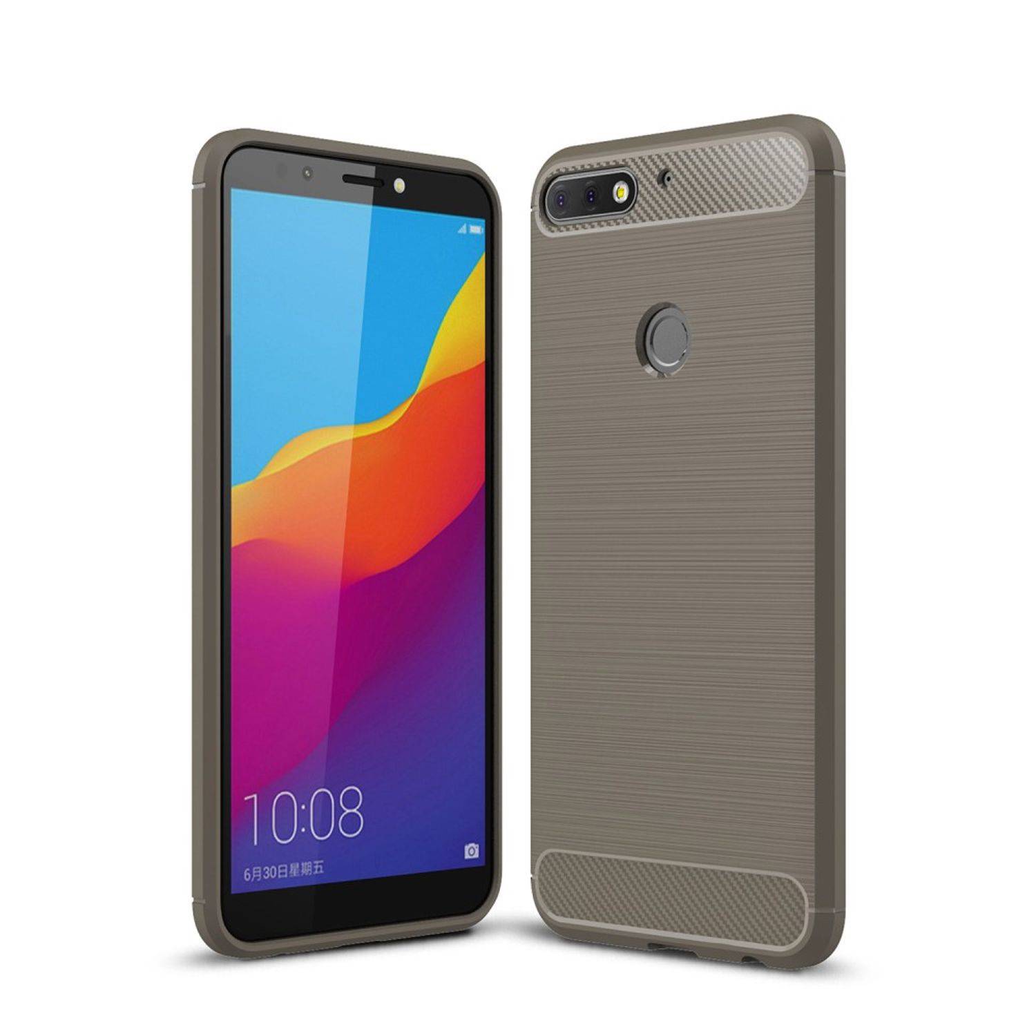 Huawei Honor 7C Handyhülle Carbon Optik Backcover Grau