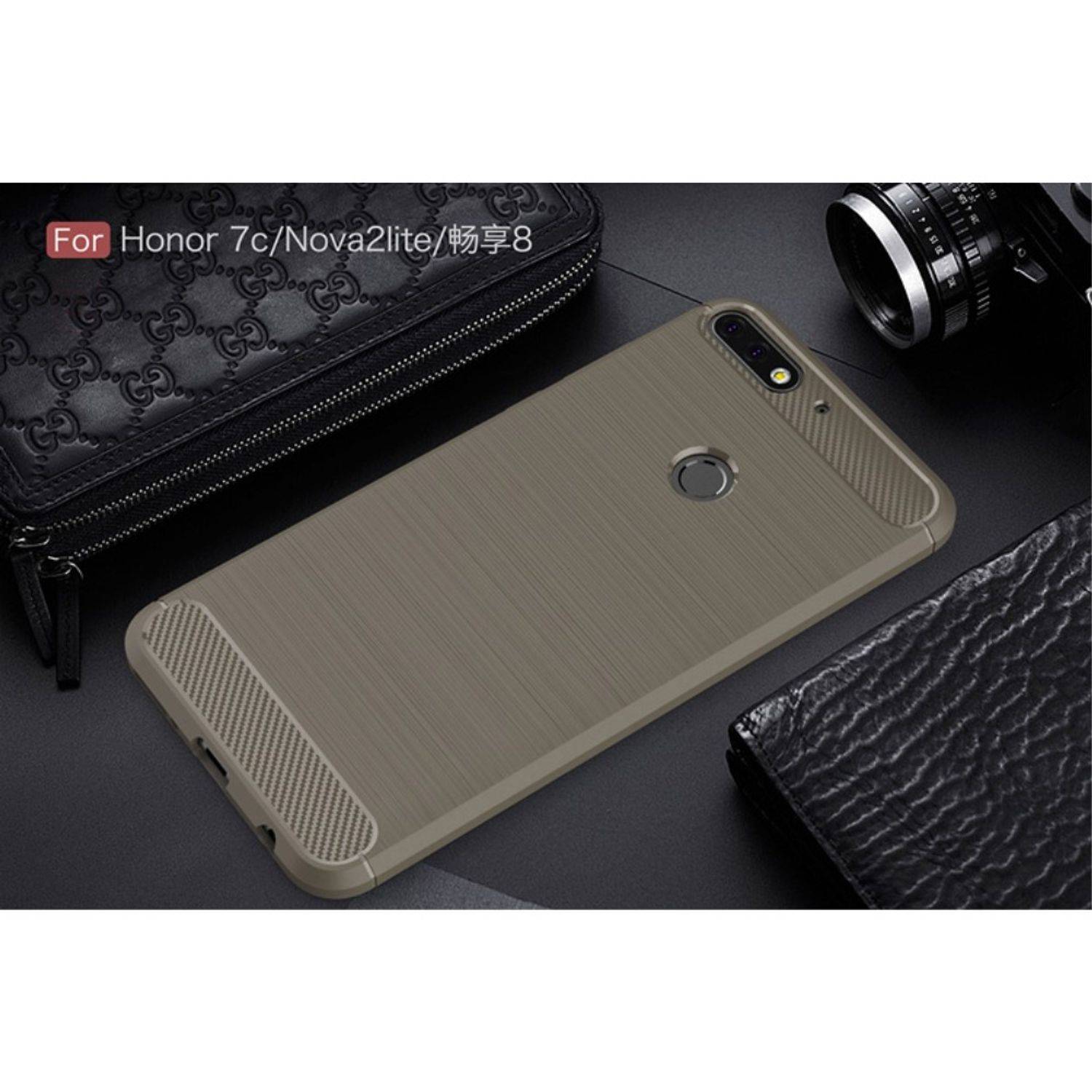 Huawei Honor 7C Handyhülle Carbon Optik Backcover Grau