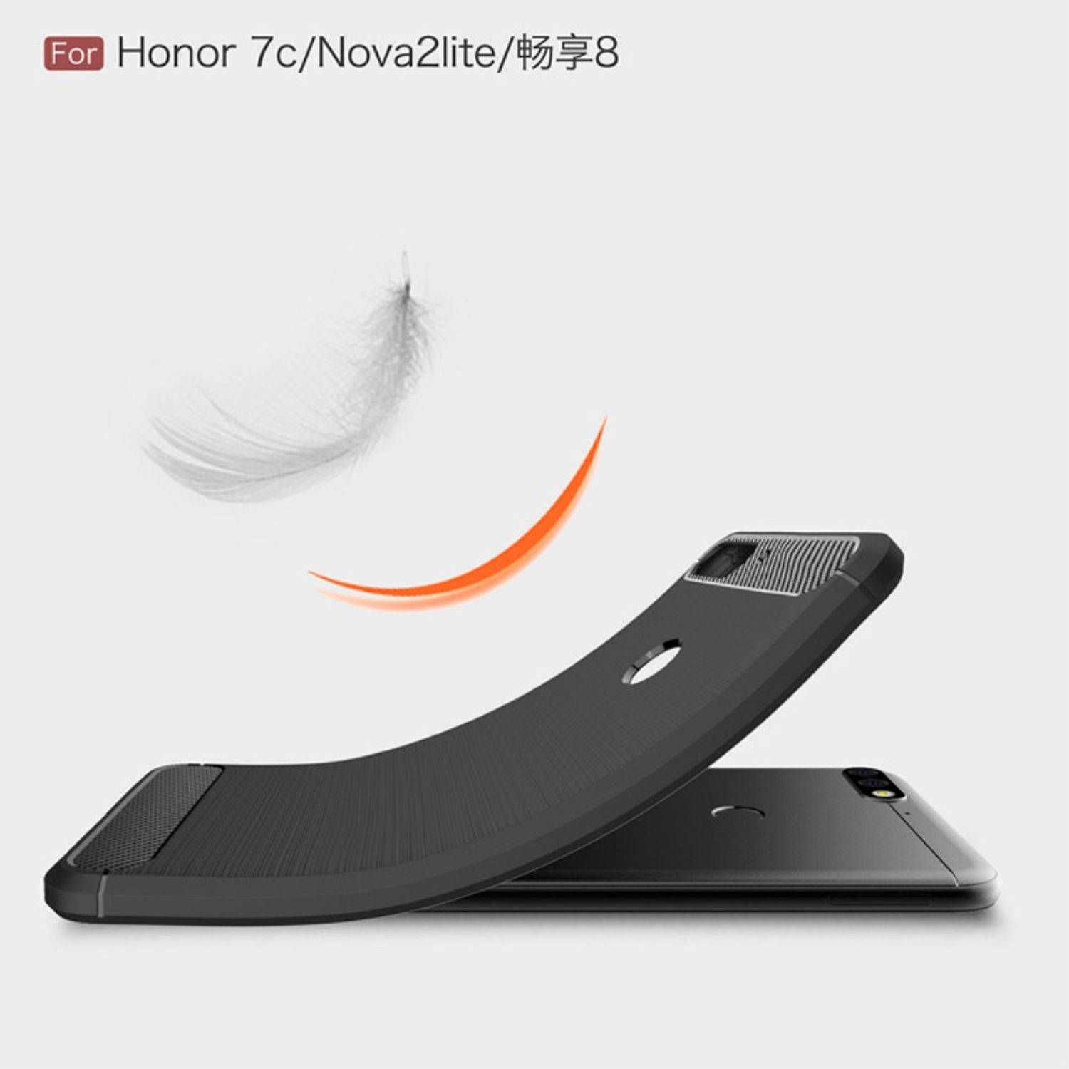 Huawei Honor 7C Handyhülle Carbon Optik Backcover Grau