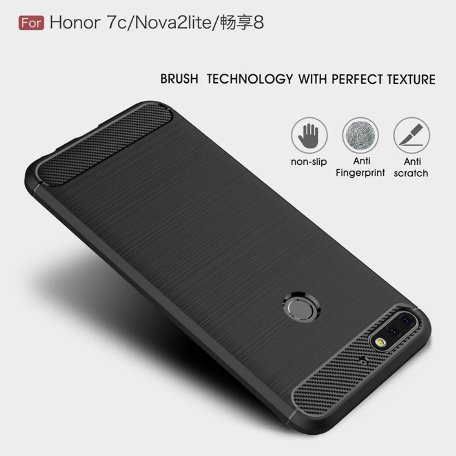 Huawei Honor 7C Handyhülle Carbon Optik Backcover Grau