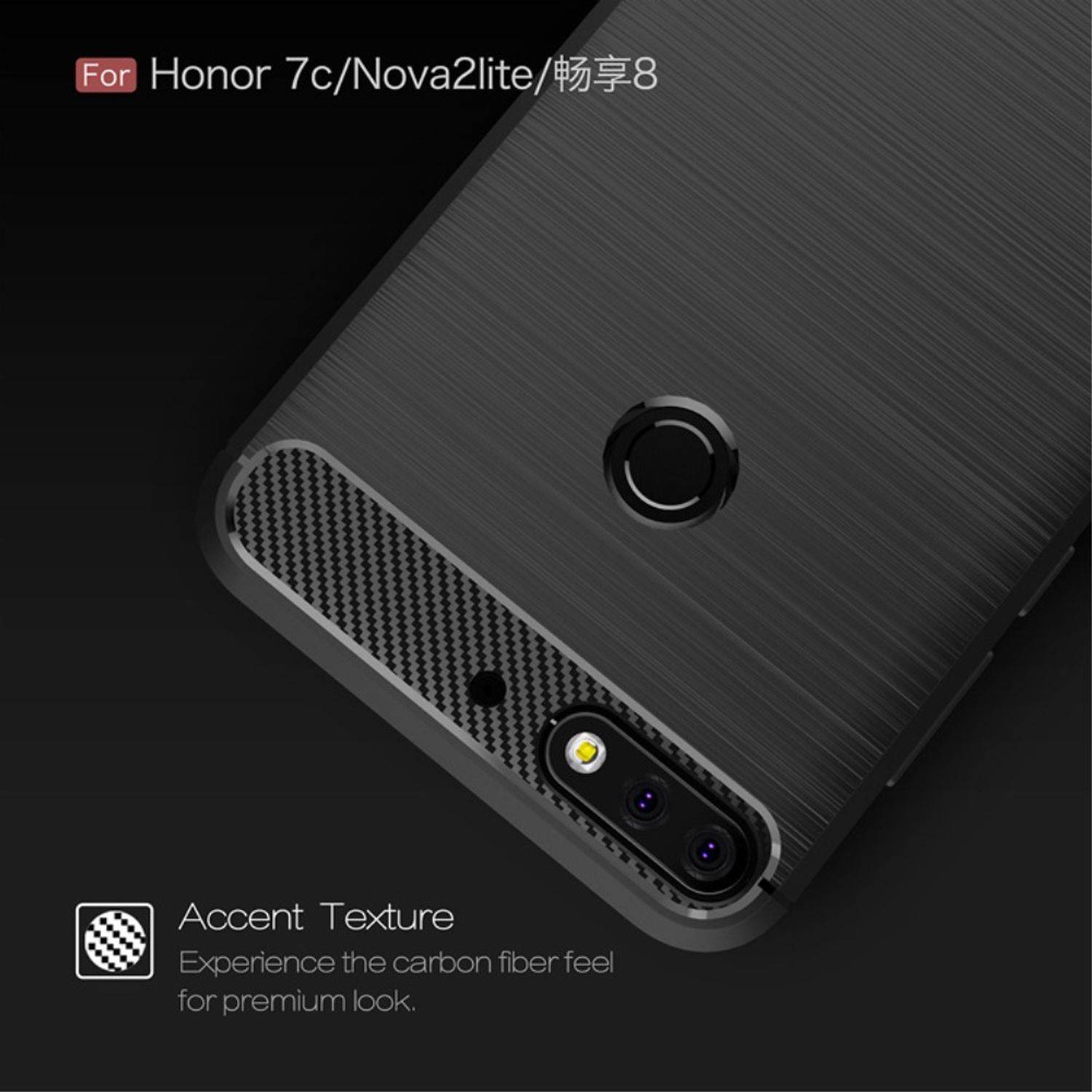 Huawei Honor 7C Handyhülle Carbon Optik Backcover Grau