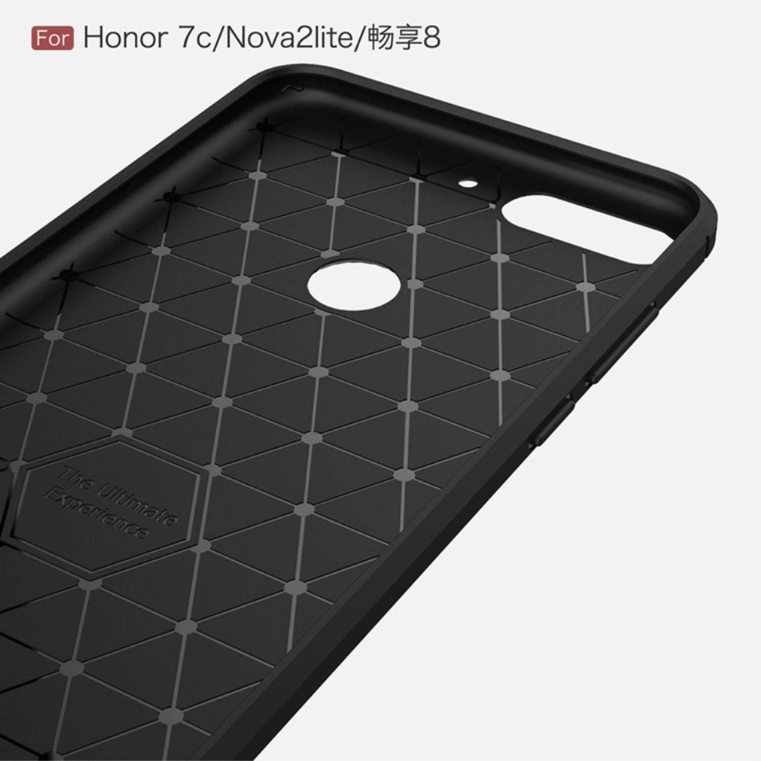 Huawei Honor 7C Handyhülle Carbon Optik Backcover Grau