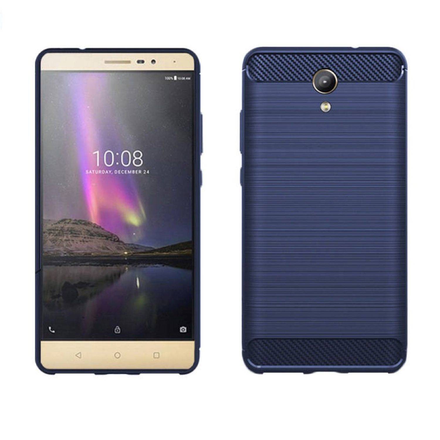 Lenovo Phab2 Handyhülle Carbon Optik Backcover Blau