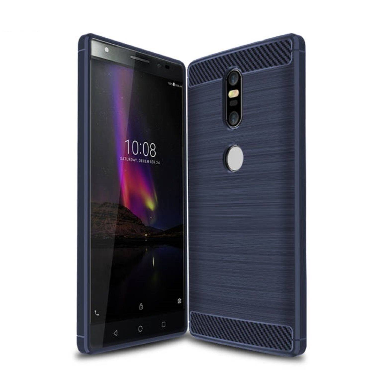 Lenovo Phab2 Plus Handyhülle Carbon Optik Backcover Blau