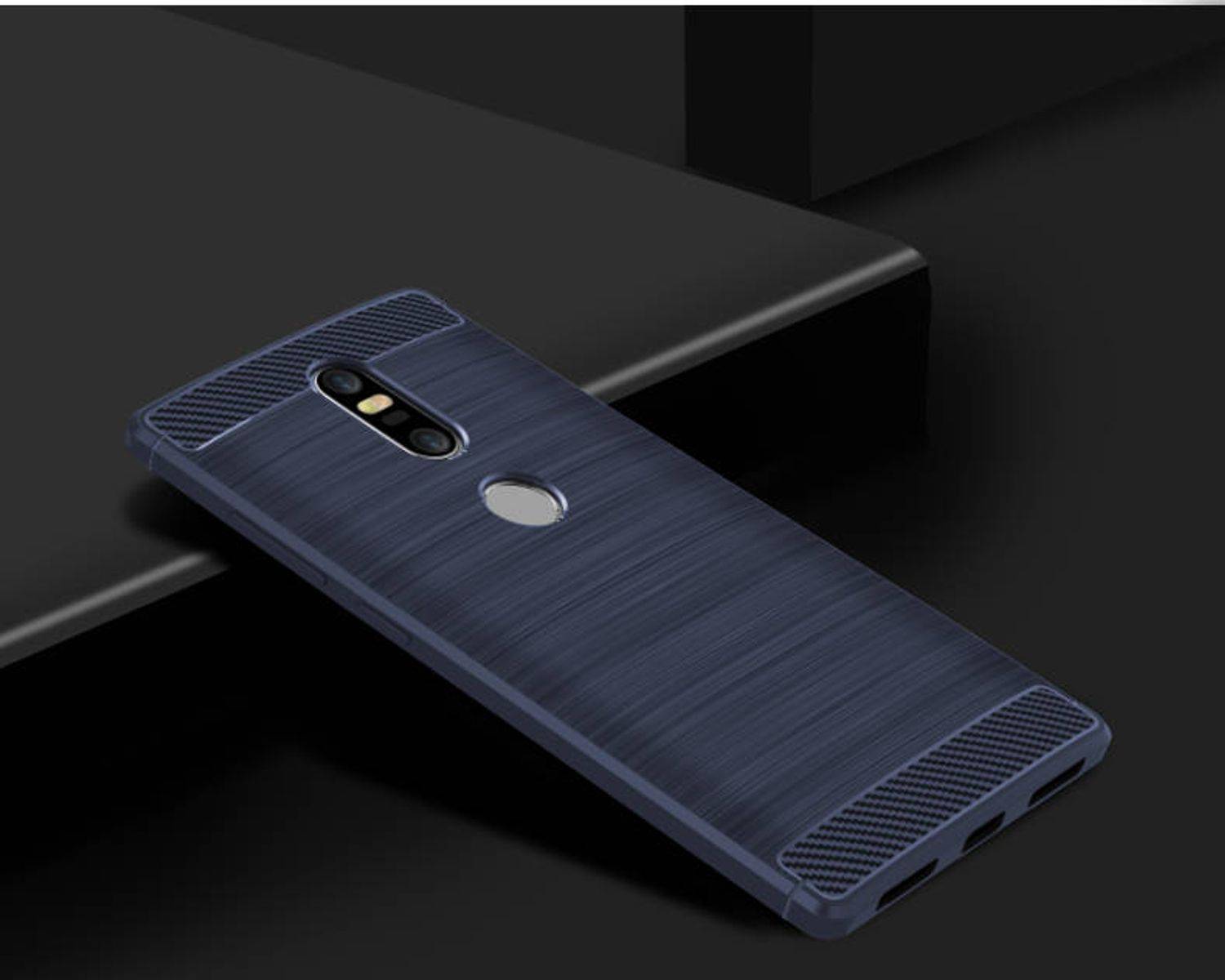 Lenovo Phab2 Plus Handyhülle Carbon Optik Backcover Blau