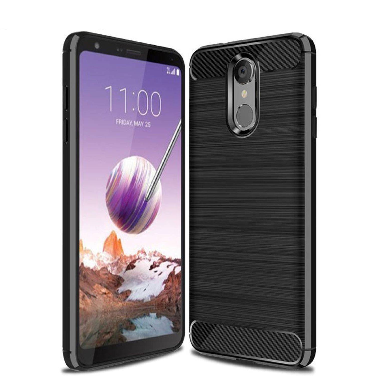 LG Q8 (2018) Handyhülle Carbon Optik Backcover Schwarz