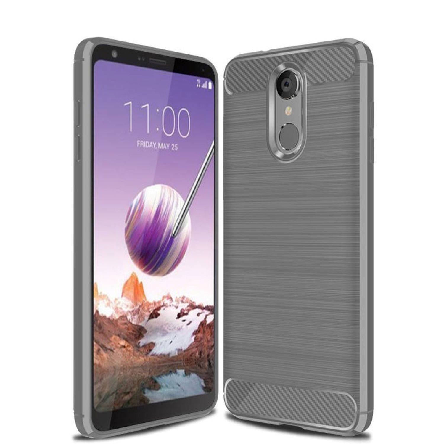LG Q8 (2018) Handyhülle Carbon Optik Backcover Grau