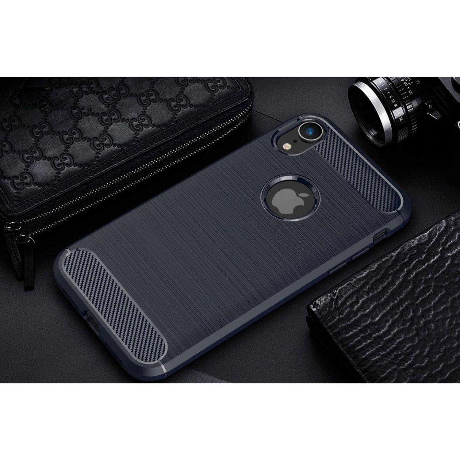 Apple iPhone XR Handyhülle Carbon Optik Backcover Blau