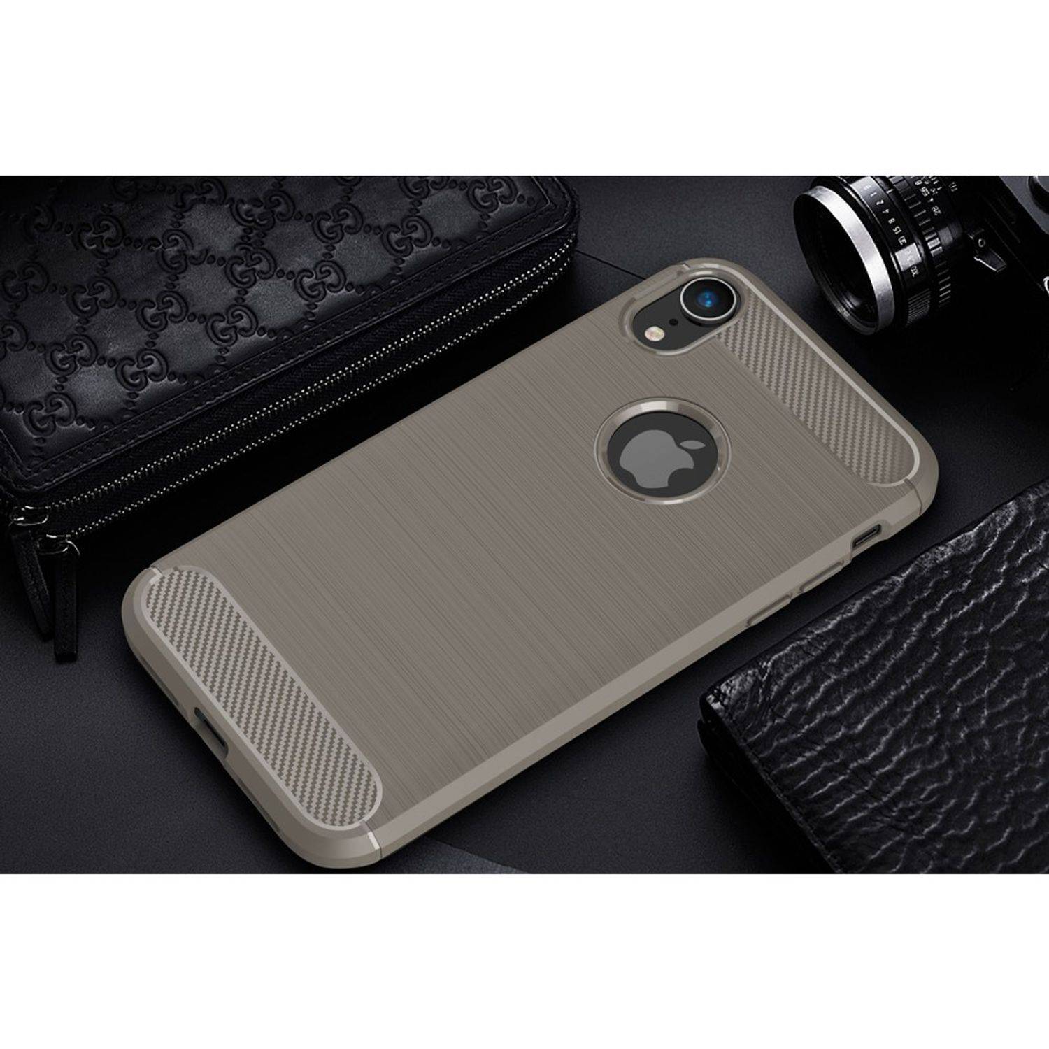 Apple iPhone XR Handyhülle Carbon Optik Backcover Grau