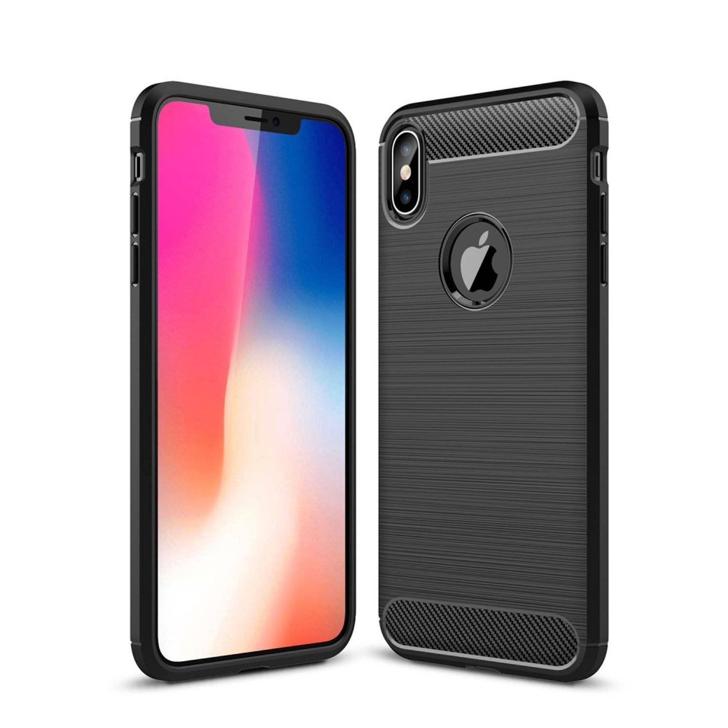 Apple iPhone XS Max Handyhülle Carbon Optik Backcover Schwarz