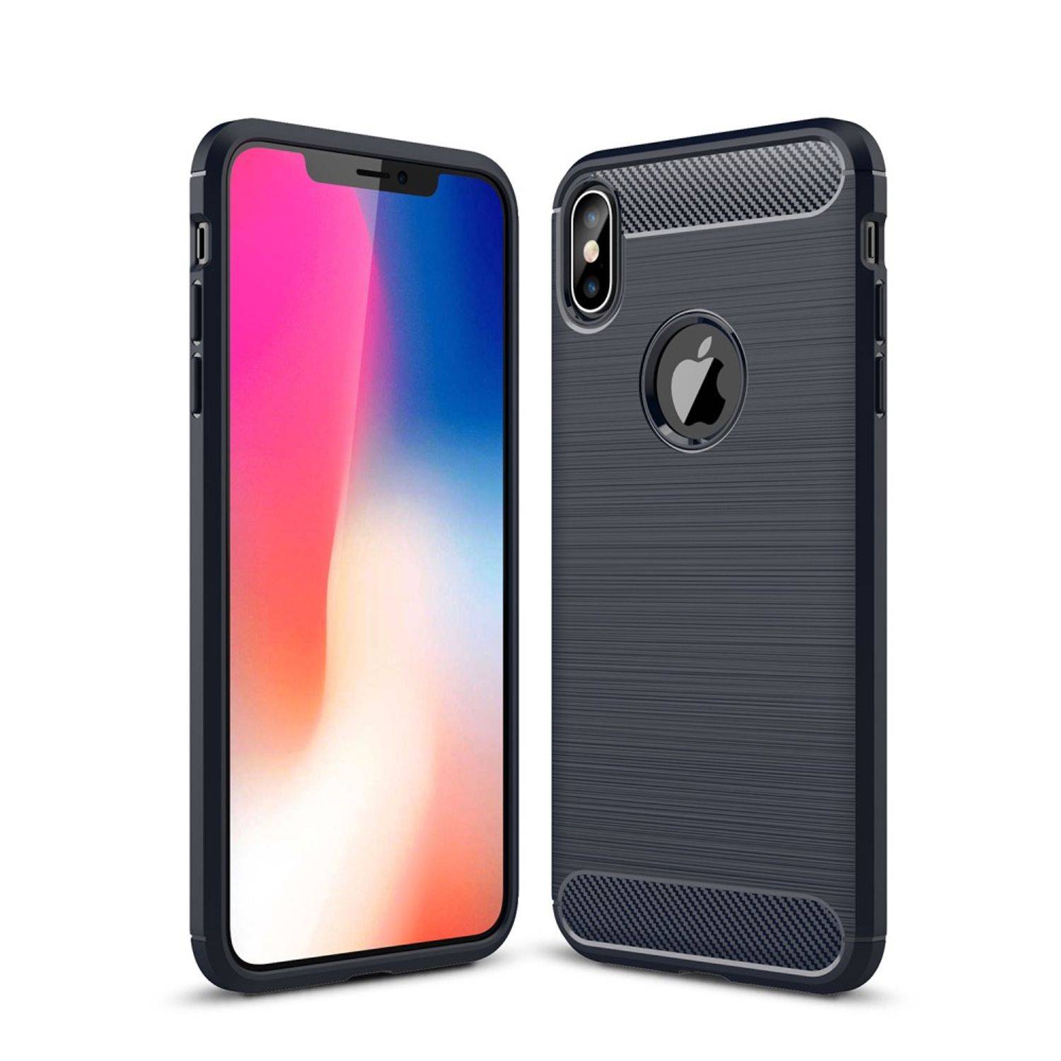Apple iPhone XS Max Handyhülle Carbon Optik Backcover Blau