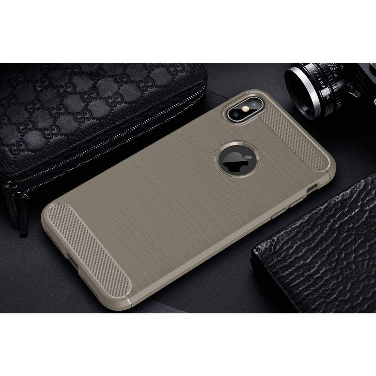 Apple iPhone XS Max Handyhülle Carbon Optik Backcover Grau