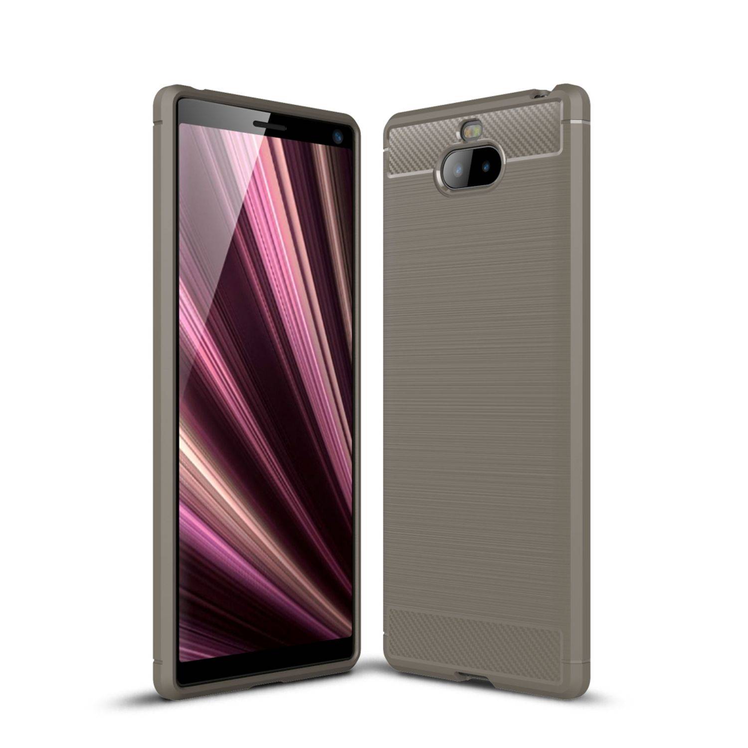 Sony Xperia 10 Plus Handyhülle Carbon Optik Backcover Grau