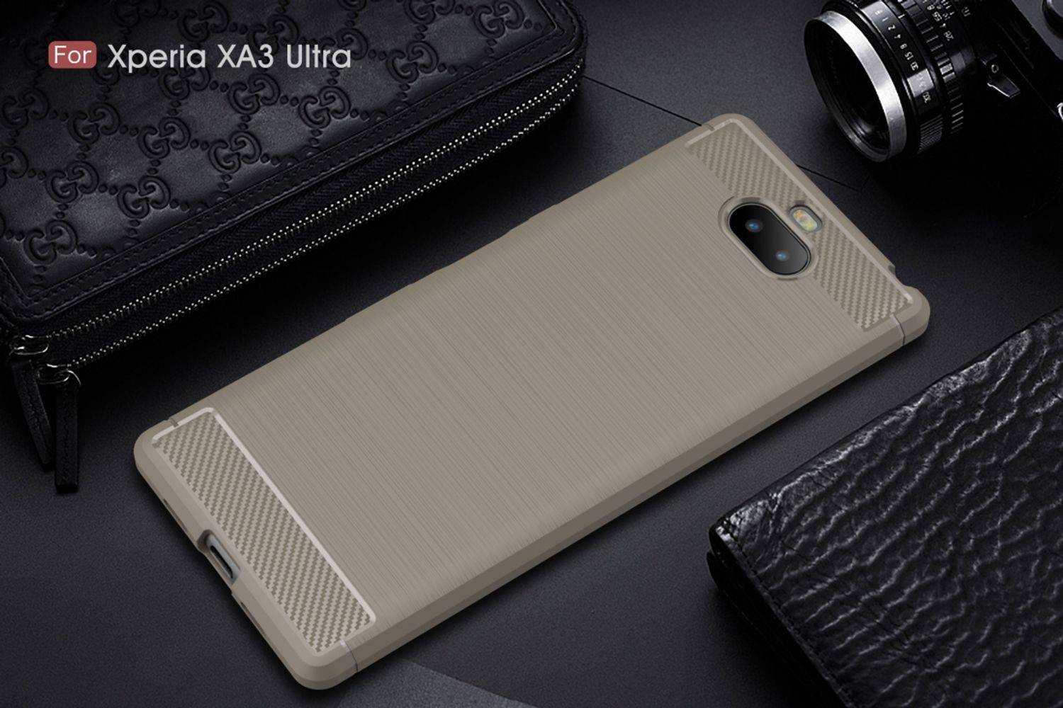 Sony Xperia 10 Plus Handyhülle Carbon Optik Backcover Grau