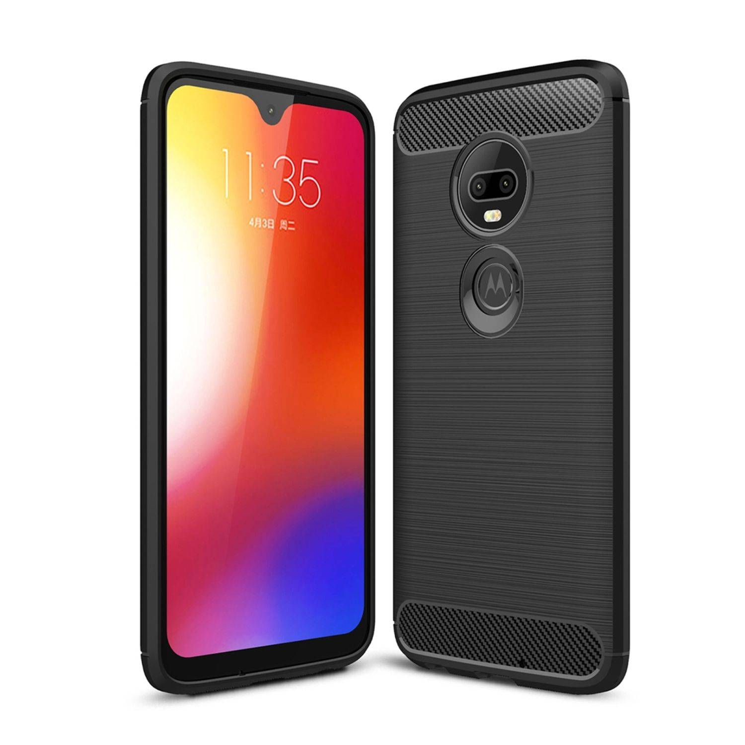 Motorola Moto G7 Handyhülle Carbon Optik Backcover Schwarz