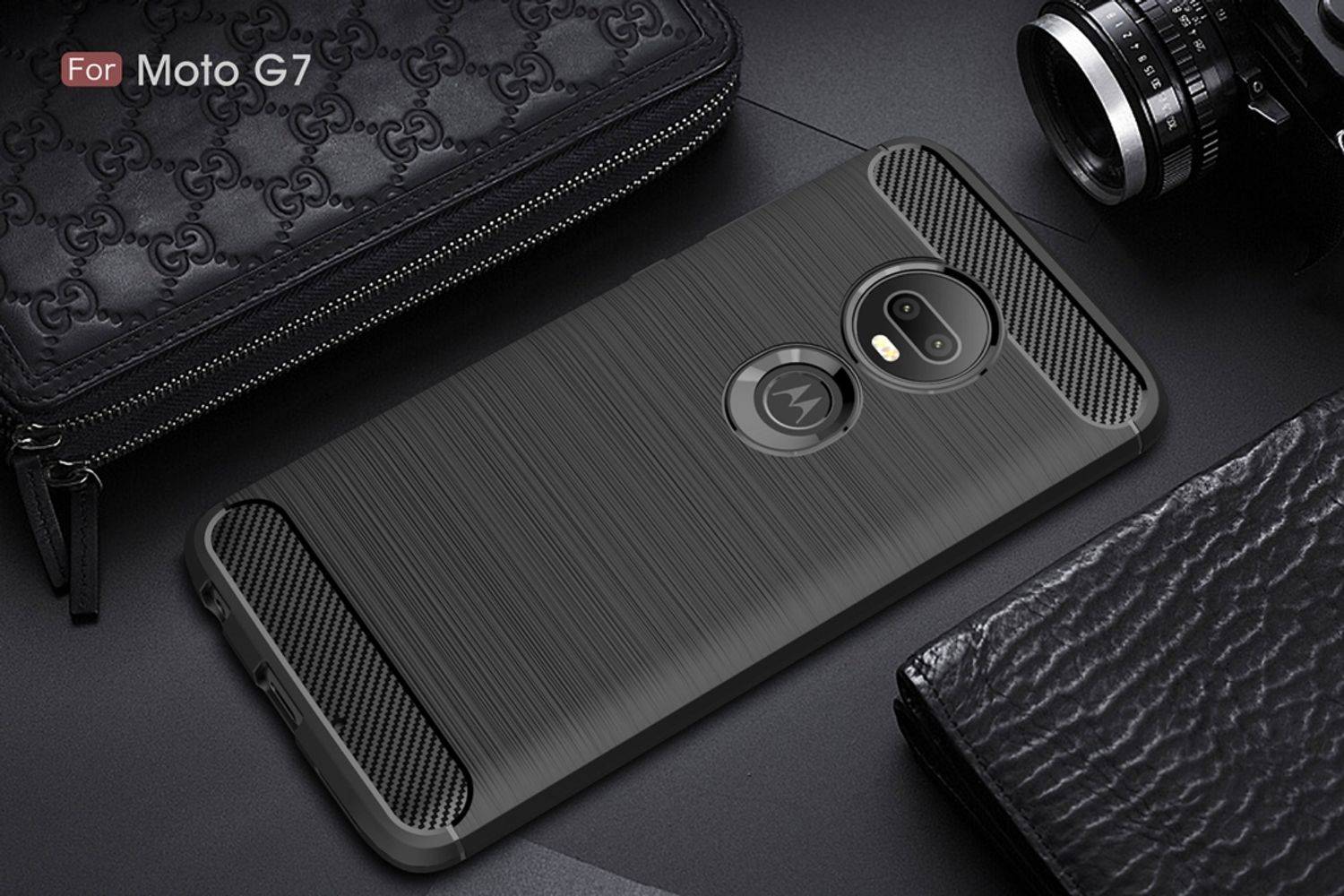 Motorola Moto G7 Handyhülle Carbon Optik Backcover Schwarz