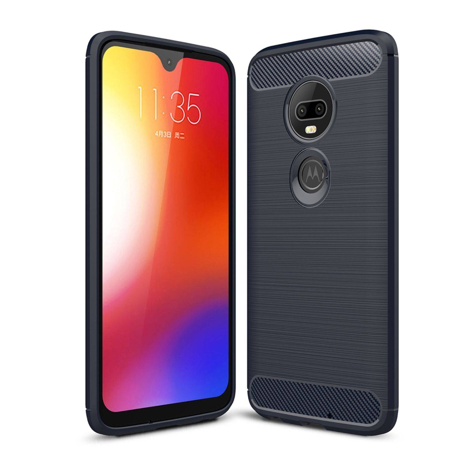 Motorola Moto G7 Handyhülle Carbon Optik Backcover Blau