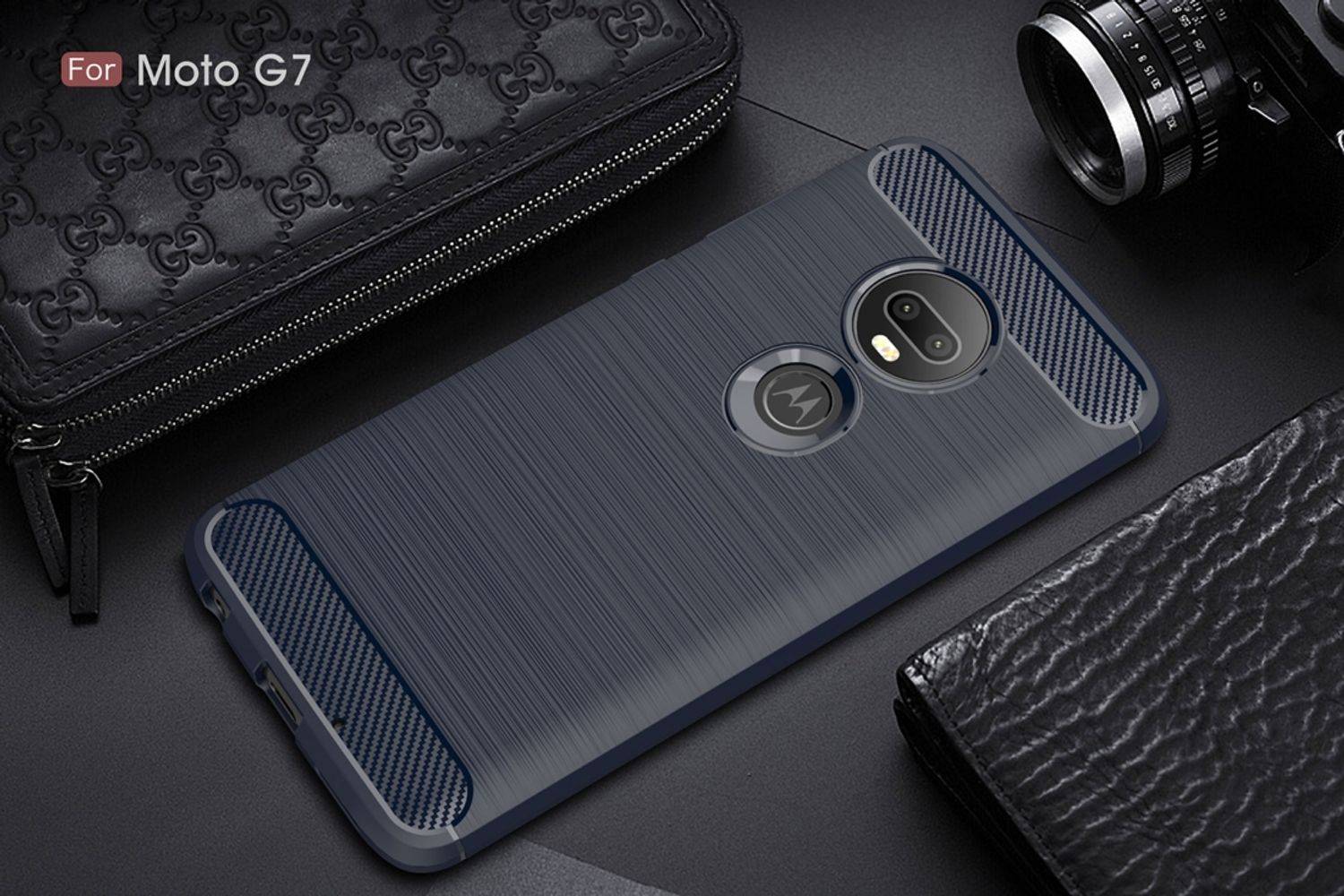 Motorola Moto G7 Handyhülle Carbon Optik Backcover Blau