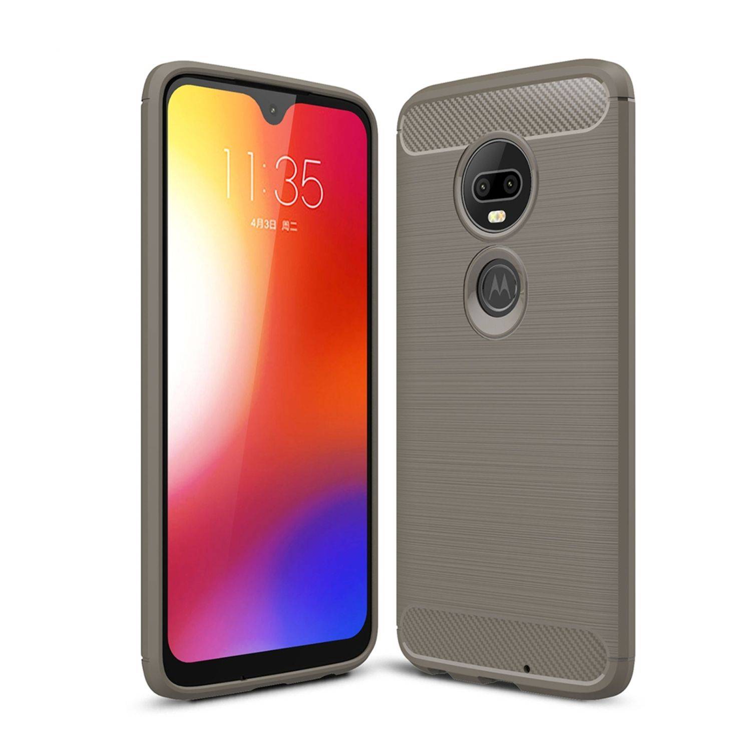Motorola Moto G7 Handyhülle Carbon Optik Backcover Grau