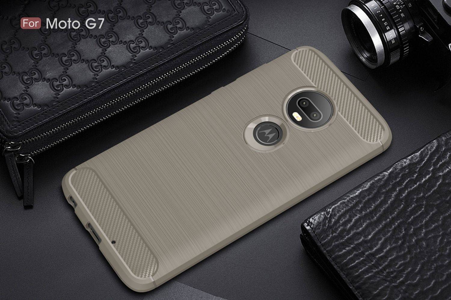 Motorola Moto G7 Handyhülle Carbon Optik Backcover Grau
