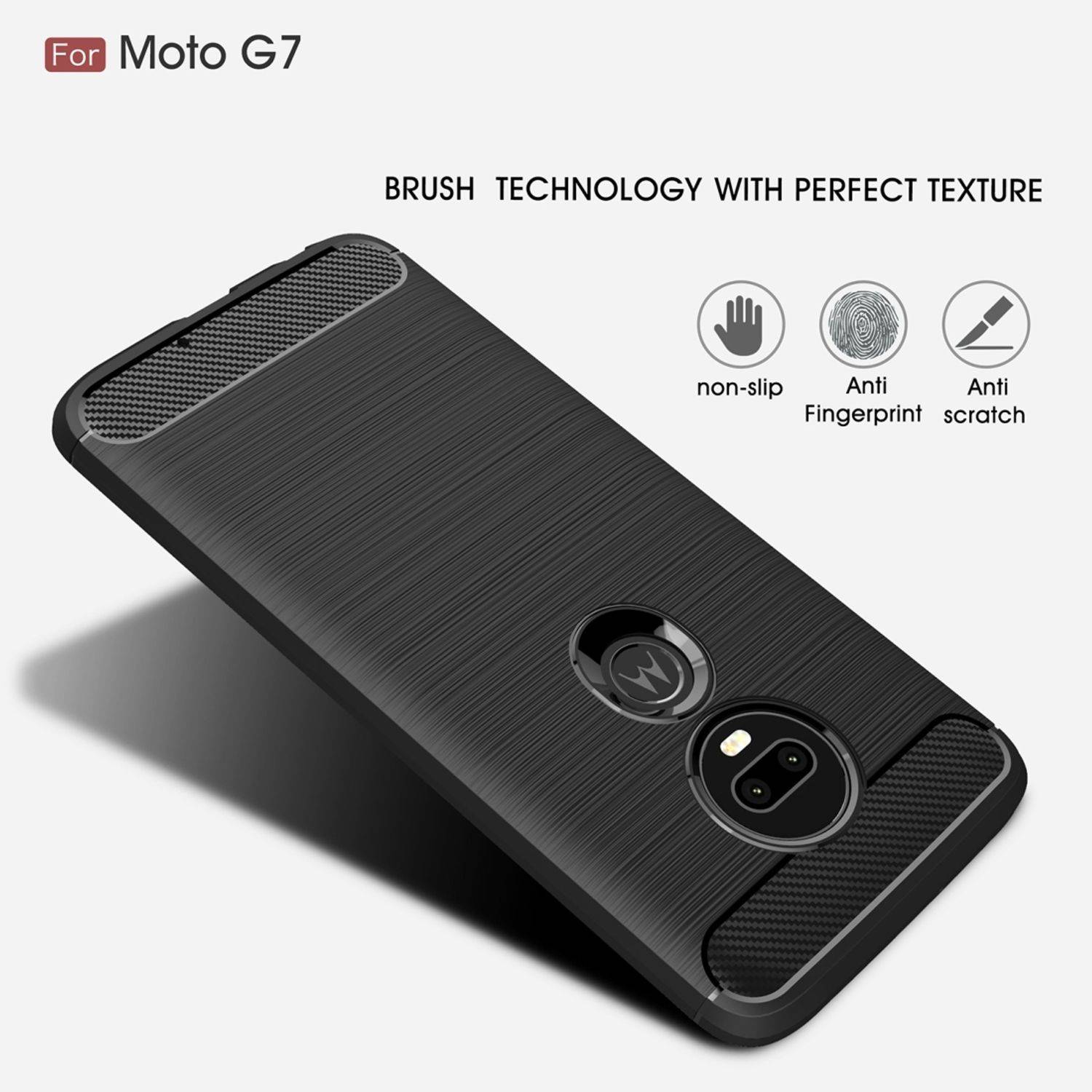 Motorola Moto G7 Handyhülle Carbon Optik Backcover Grau
