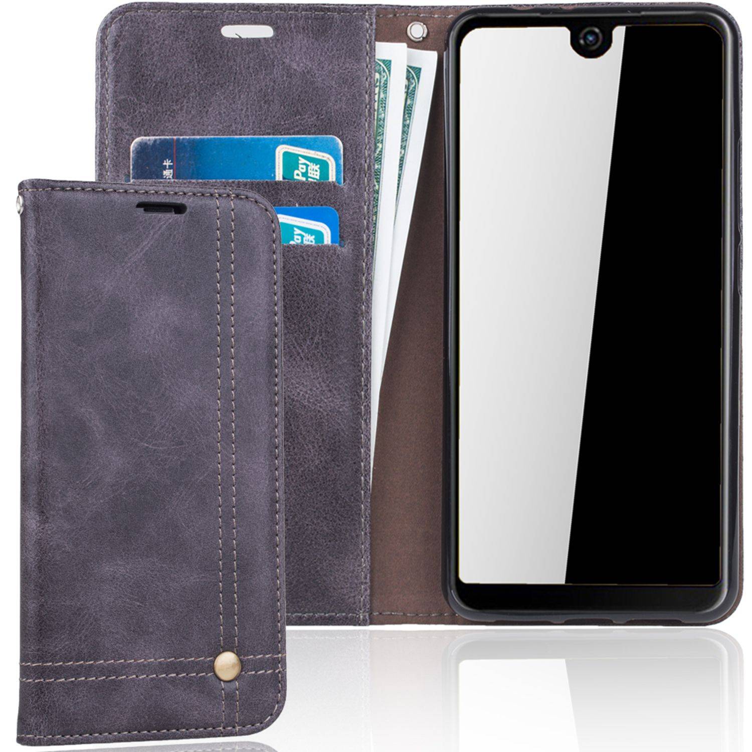 Wiko View 2 Handyhülle Bookcover Grau