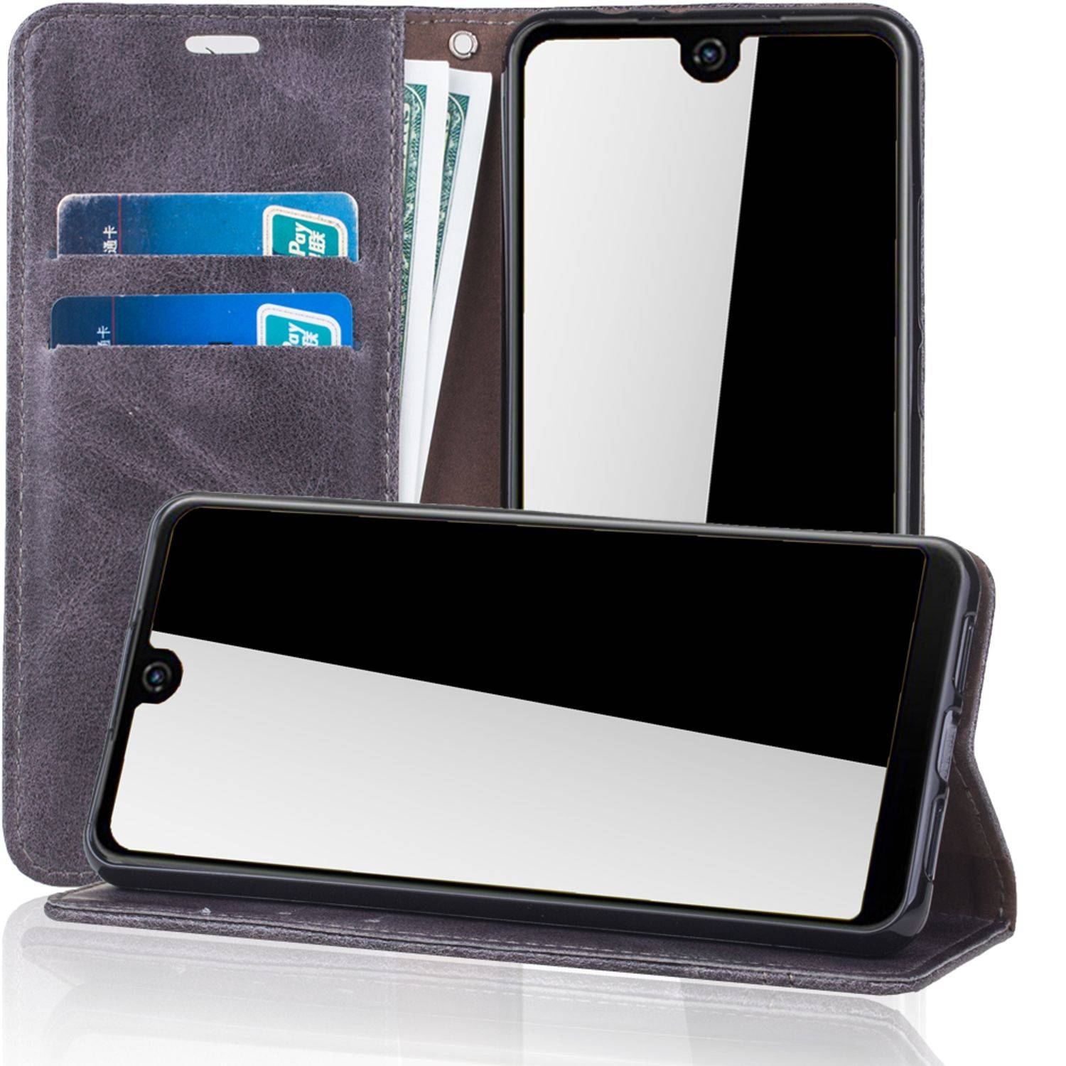 Wiko View 2 Handyhülle Bookcover Grau