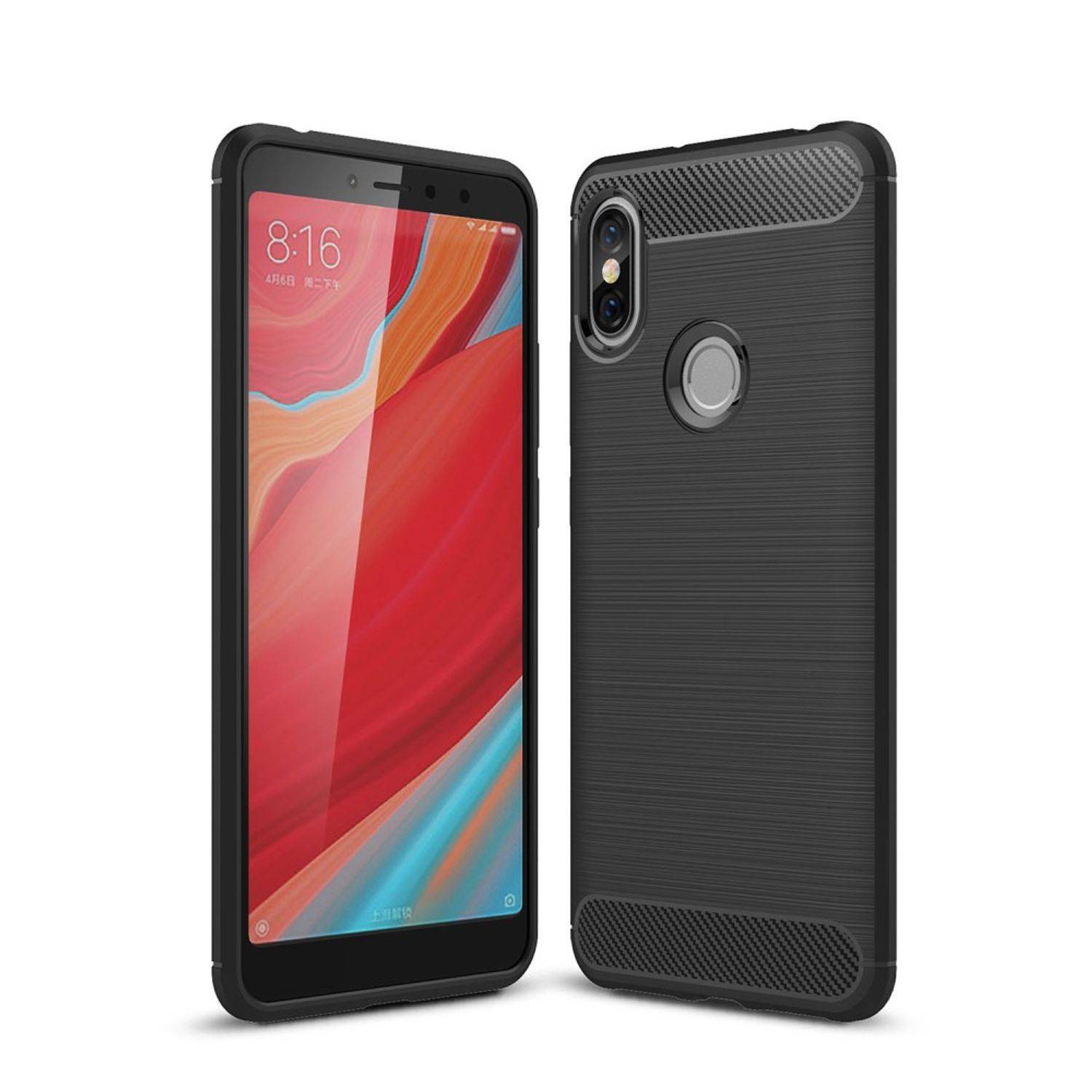 Xiaomi Redmi S2 / Y2 Handyhülle Carbon Optik Backcover Schwarz