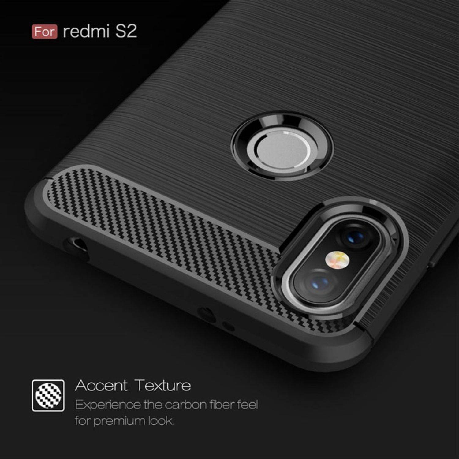 Xiaomi Redmi S2 / Y2 Handyhülle Carbon Optik Backcover Schwarz