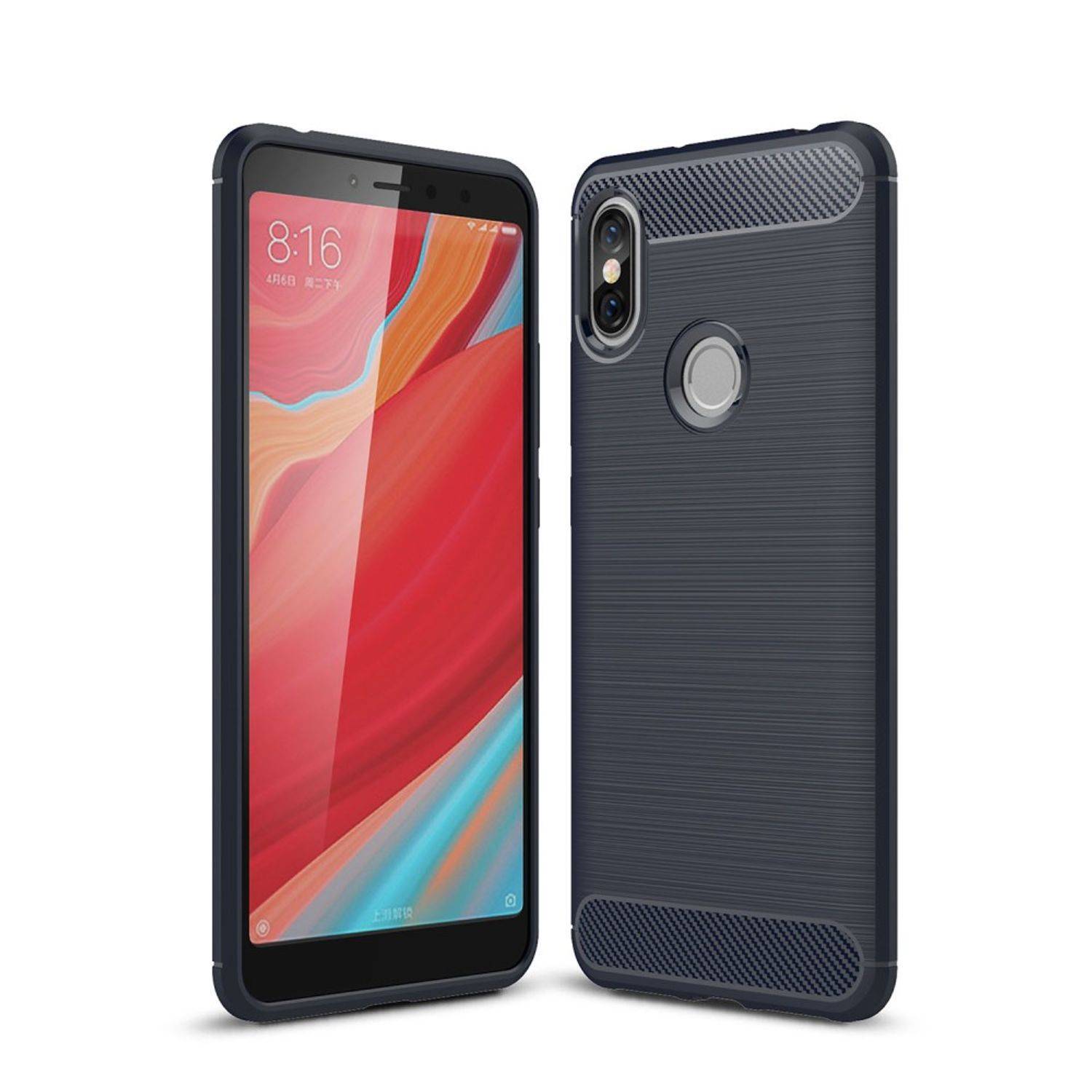 Xiaomi Redmi S2 / Y2 Handyhülle Carbon Optik Backcover Blau