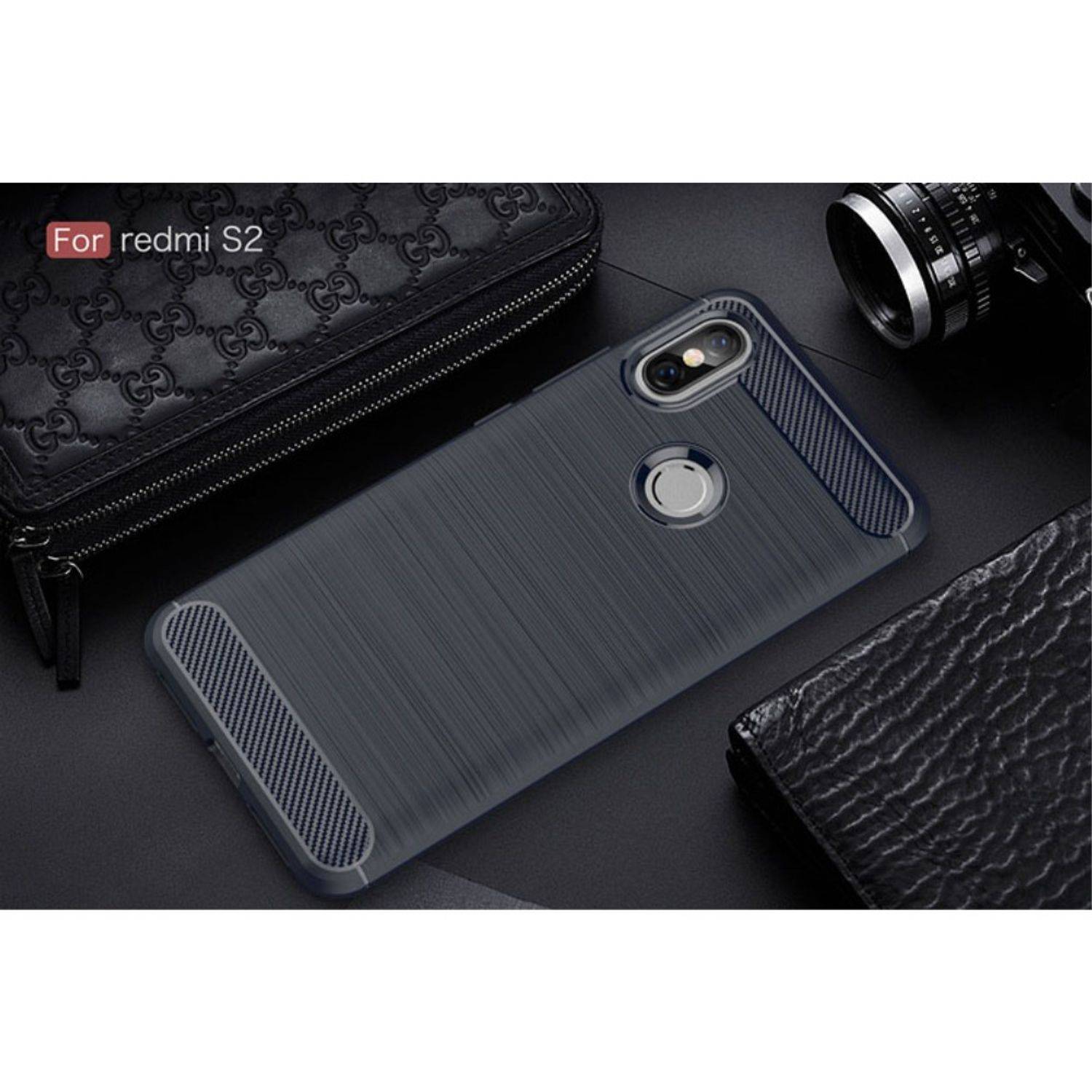 Xiaomi Redmi S2 / Y2 Handyhülle Carbon Optik Backcover Blau