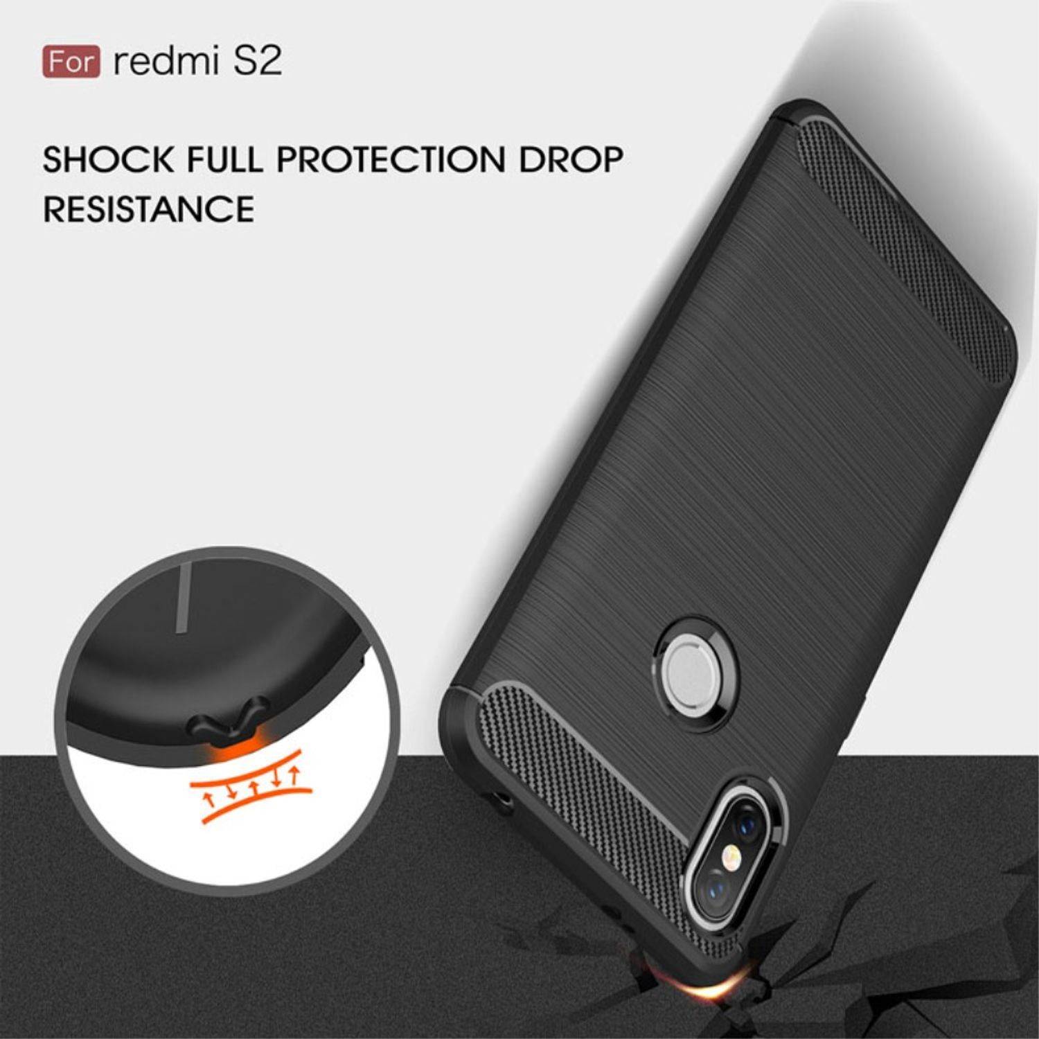Xiaomi Redmi S2 / Y2 Handyhülle Carbon Optik Backcover Blau