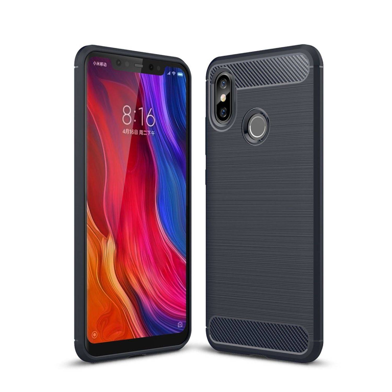 Xiaomi Mi 8 Handyhülle Carbon Optik Backcover Blau