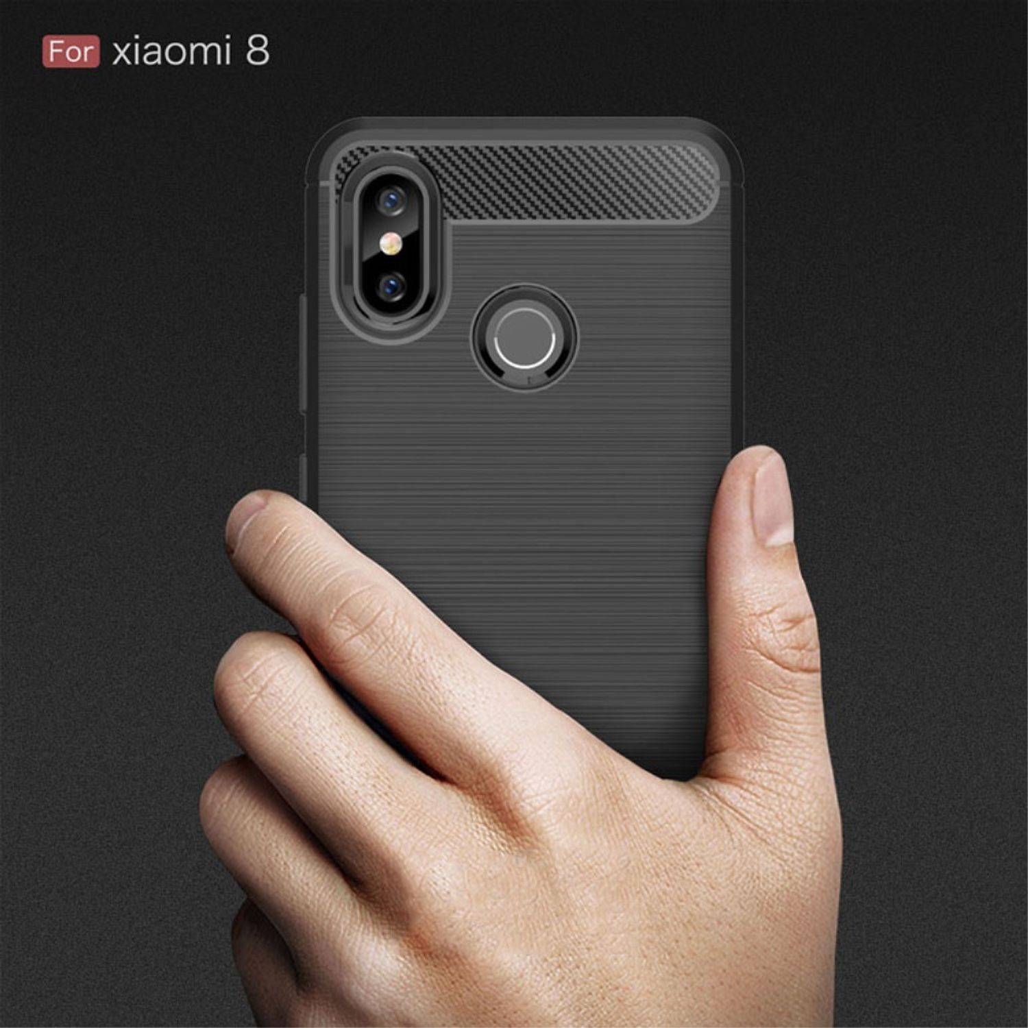 Xiaomi Mi 8 Handyhülle Carbon Optik Backcover Blau
