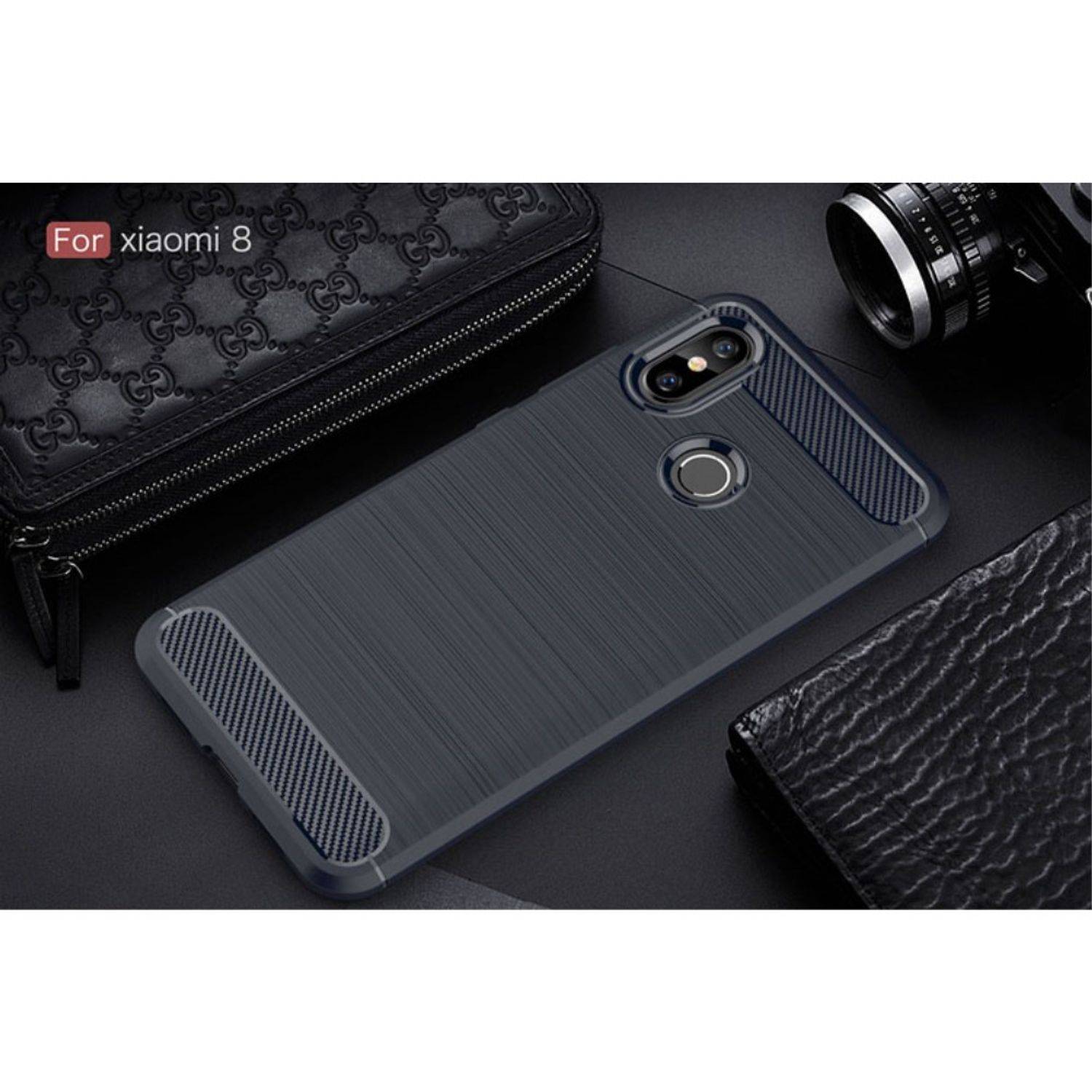 Xiaomi Mi 8 Handyhülle Carbon Optik Backcover Blau